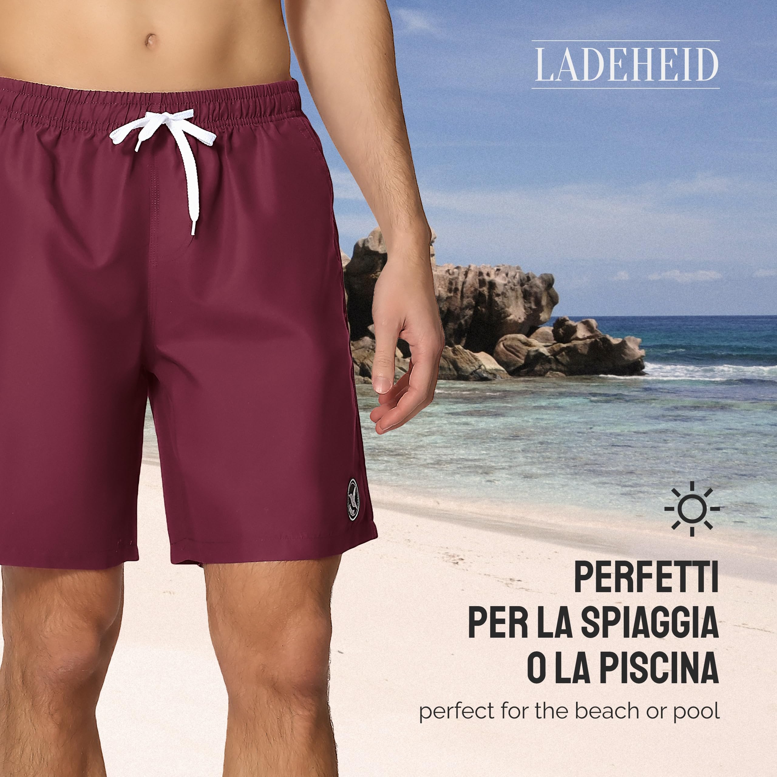 Ladeheid Costume Uomo Mare Lungo con Taschino, Medium Drawstring, Fodera in Rete, Costumi da Bagno, Boxer per la Spiaggia, la Piscina e Il Surf LA40-129