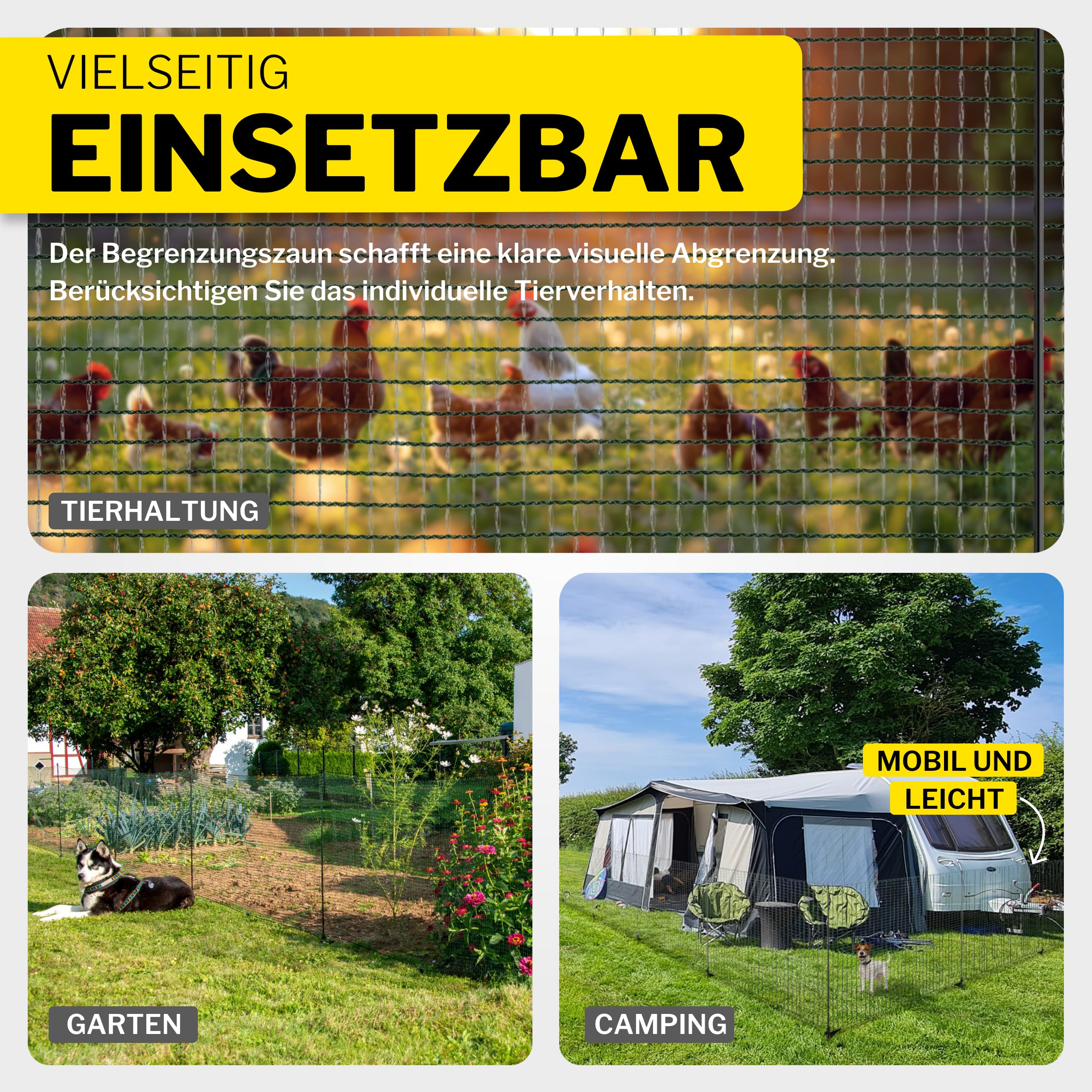 Mobiler Hundezaun Flex 25m x 90cm mit 15 Pfählen Begrenzungszaun Weidezaun Steckzaun