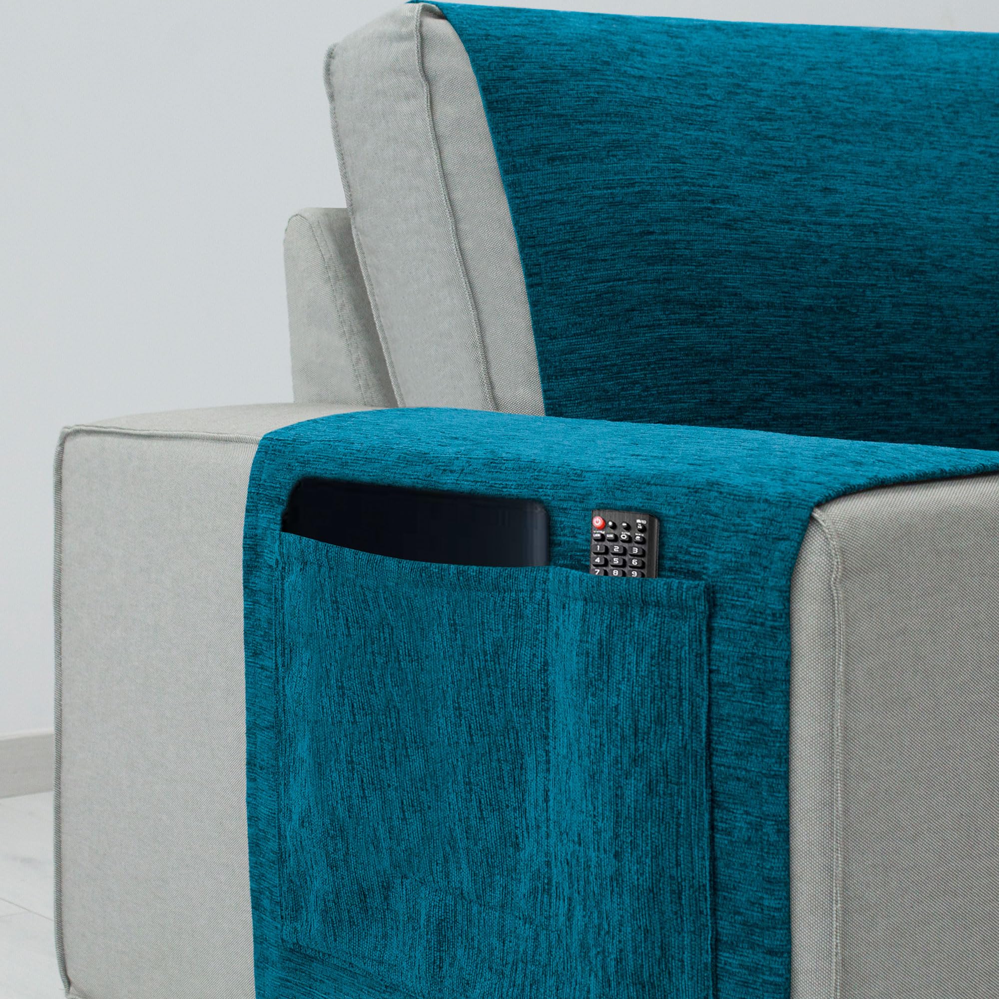 Copridivano 3 Posti 160x220 Cm In Ciniglia Verde – Extra Morbido, Con Tasche, Antimacchia, Made In Spain, Certificato OEKOTEX