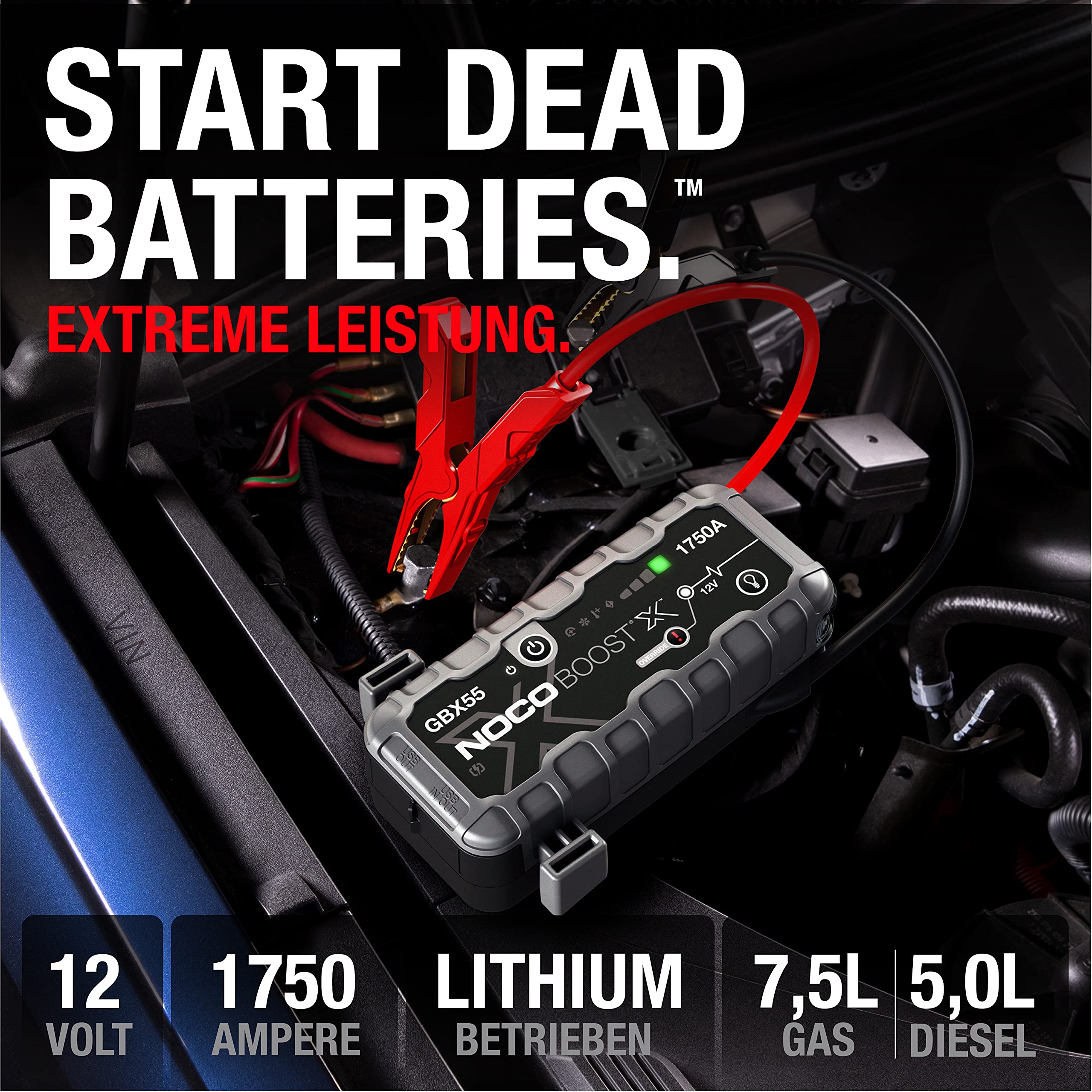 NOCO Boost X GBX55 1750A 12V UltraSafe Starthilfe Powerbank, Auto Batterie Booster & GC040 Universelle Eva-Schutzhülle für GENIUS1, GENIUS2, GENIUS5 und GENIUS10 Smart-Batterieladegeräte.