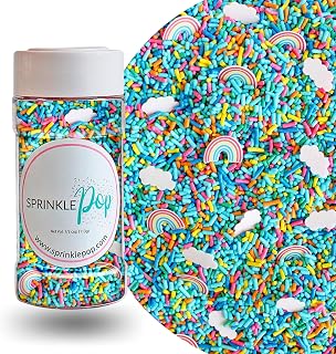 Sprinkle Pop You're My Rainbow Sprinkle Mix| Rainbow Sprinkles Heavy on Blue Jimmies with ~20 Rainbow and Clouds Wafer Papers| Birthday Sprinkles Made in USA for Decorating Cake Cupcakes Cookie, 4oz