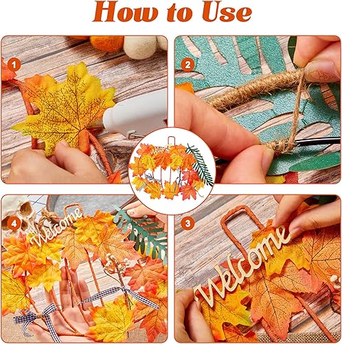 Miniatura 4 de Marco de corona de calabaza de Acción de Gracias, marco floral de calabaza de otoño, alambre de metal con letrero de bienvenida para decoraciones de