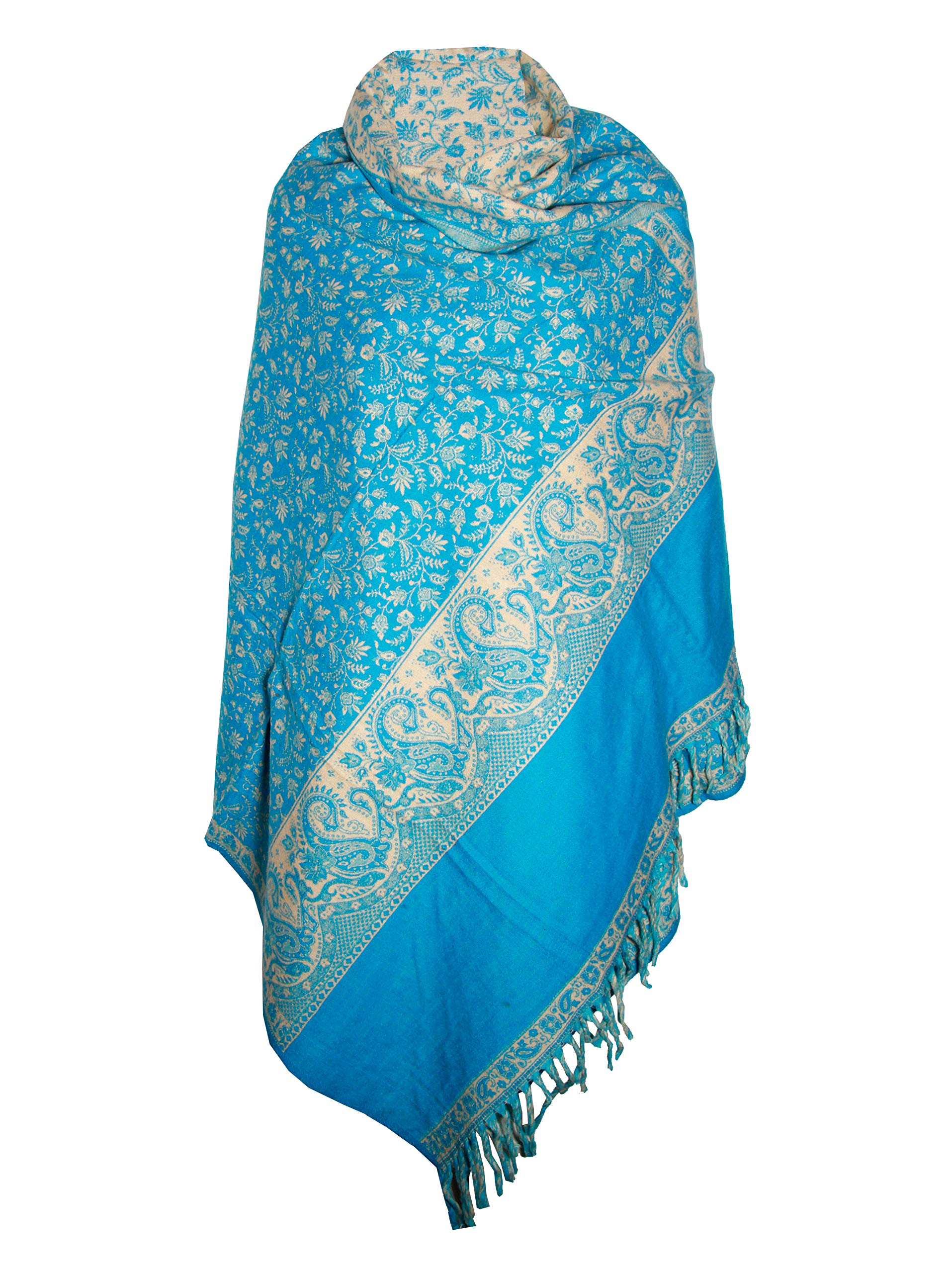 Winterschal / Schal aus reiner Yakwolle, doppelseitig, Himmelblau / Beige