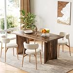 LITTLE TREE Ensemble de table à manger en bois 6, 63-Inch Table de cuisine rectangle, Table de dîner moderne pour la salle à manger à la maison, Salle de cuisine, Brun foncé