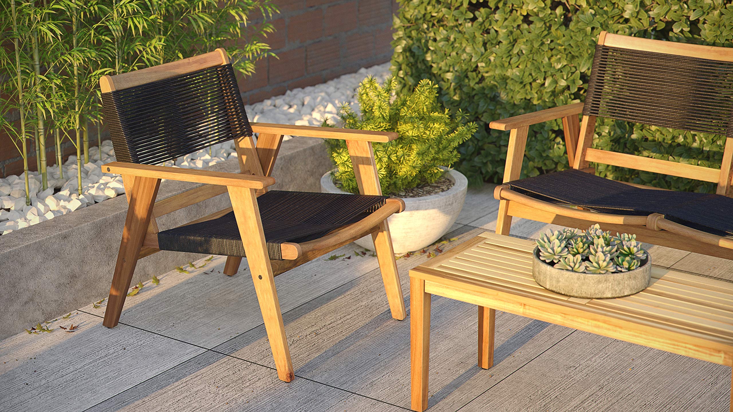 Sillón Kingsmen | Acabado natural | Sofá de madera moderno de mediados de siglo para sala de estar, dormitorio, patio, junto a la piscina, sala de estudio, jardín, interior y exterior | 5