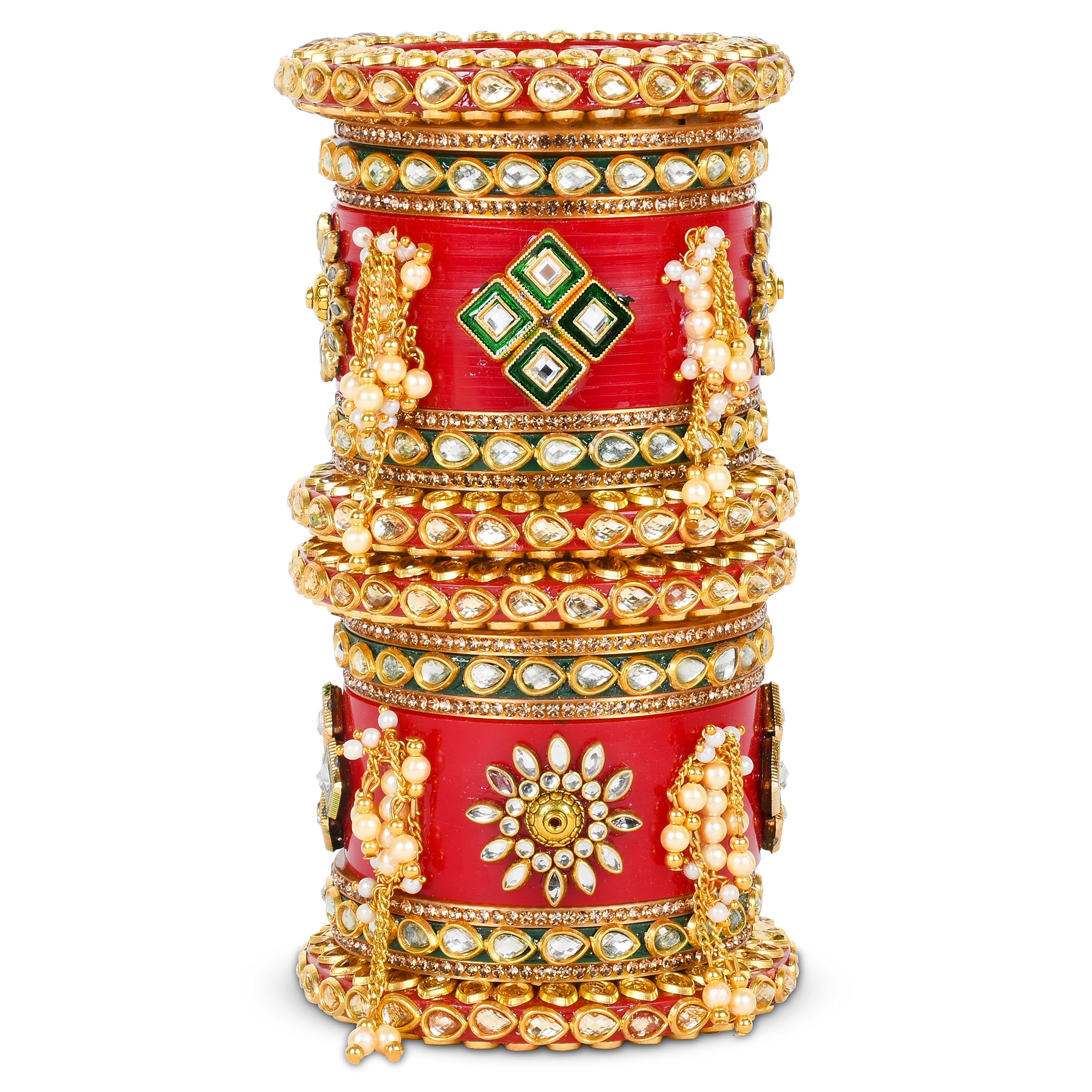 BRIDAL GARNISH Red Plastic Round Chuda with Latkan Gold-plated Rajwadi Style Bridal Bangles Set For Girls And Women Elegant Plastic Base Jewelry (Style 1 Green Bangles, 2.8) (B0CFQJZYGF) Amazon Price History, Amazon Price Tracker