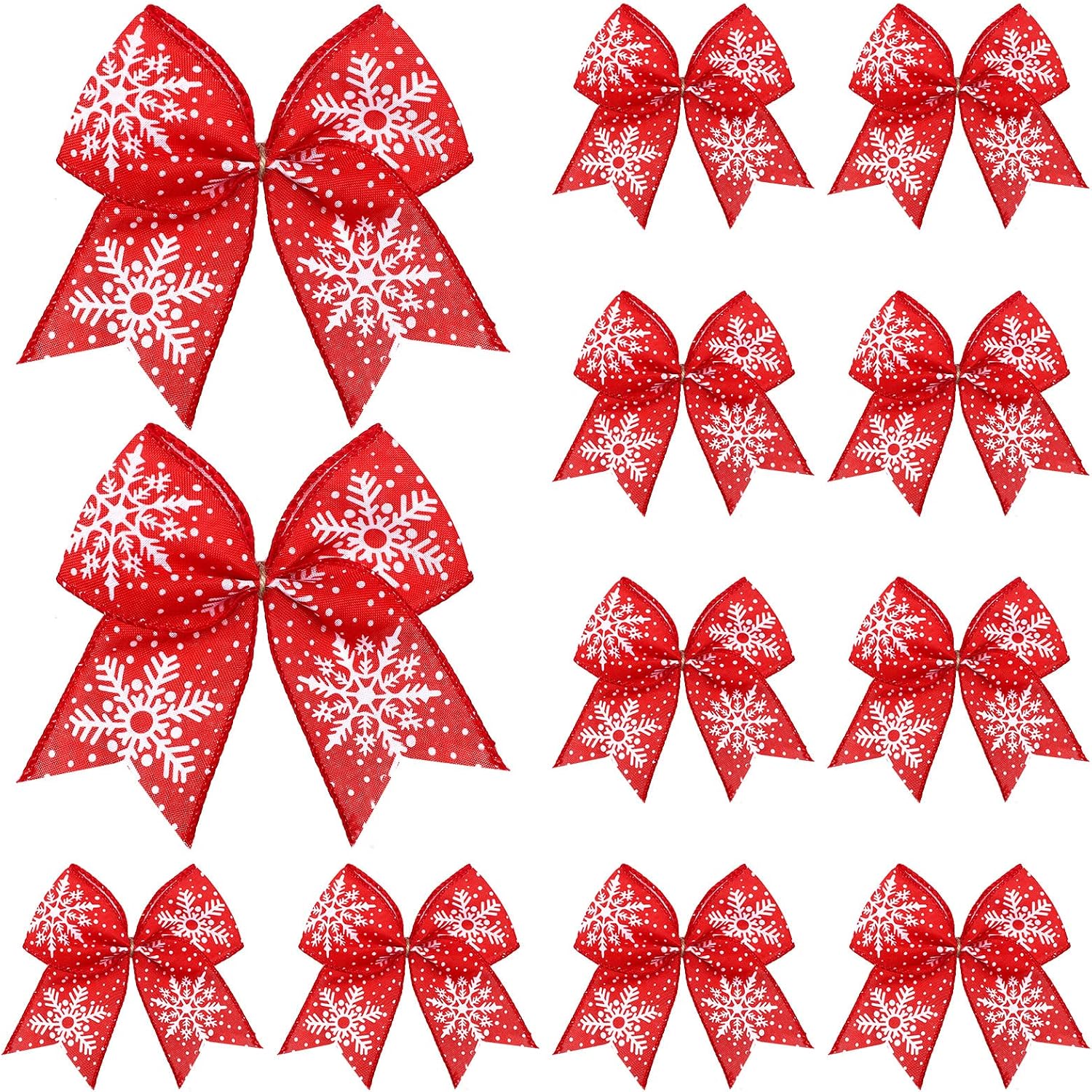 Panelee 12 Pieces Burlap Bow Christmas Wreath Bow 6 x 6 Inch Burlap Bow Knot Snowflake Burlap Bow Christmas Tree Ornaments Craft Bows for Rustic Farmhouse Xmas Birthday Party (Red, Snowflake)
