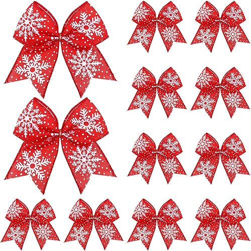 Panelee 12 piezas de lazo de arpillera para corona de Navidad, lazo de arpillera de 6 x 6 pulgadas, lazo de arpillera de copo de nieve, lazos de