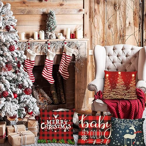 Miniatura 5 de Emvency Juego de 4 fundas de almohada decorativas para decoración del hogar, cuadradas, 20 x 20 pulgadas, diseño de ciervo azul, diseño de ciervo