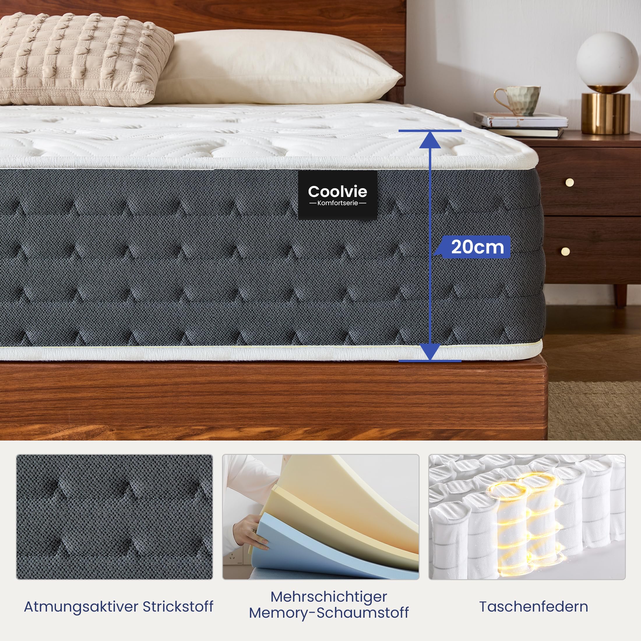 Coolvie Matratze 120x190 HäRtegrad 3-4 - 20cm Hoch | Oeko-Tex-Zertifizierung 7 Zonen Federkernmatratze - Ideal für Jugendliche, Kleine Einzimmerwohnung, Tatami-Zimmer
