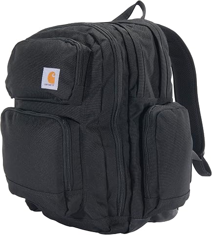 Carhartt 35L Triple-Compartment Backpack with Laptop Sleeve, Durable Water-Resistant Material, Black