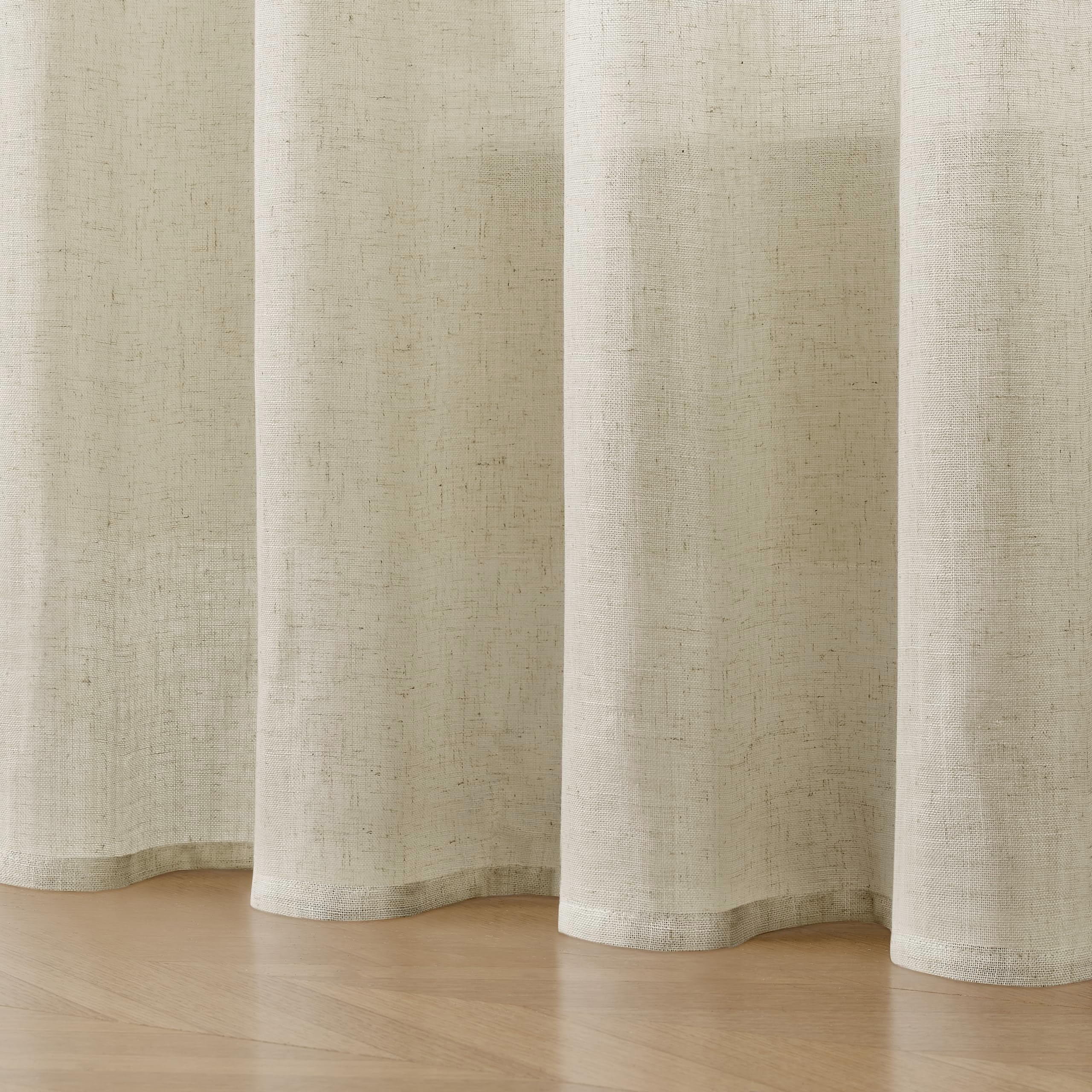 Joydeco Leinen-Vorhänge für Wohnzimmer, halbtransparente Vorhänge, 244 cm lang, Wohnzimmervorhänge, 2 Paneel-Sets, weiße Vorhänge, Plissee-Vorhänge und Vorhänge (B 132 x L 244 cm, gebrochenes Weiß)