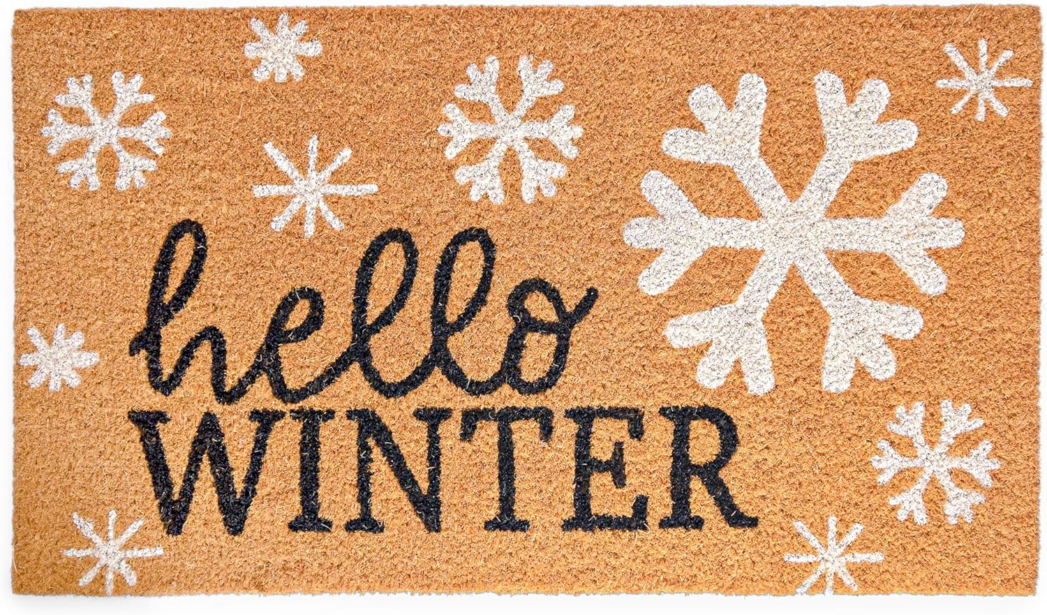MAINEVENT Hello Winter Door Mat 30x17 Inch, Snowflake Door Mat for Covered Outdoor Area, Outdoor Winter Doormat, Winter Floor Rug, Snowflake Coir Welcome Mat