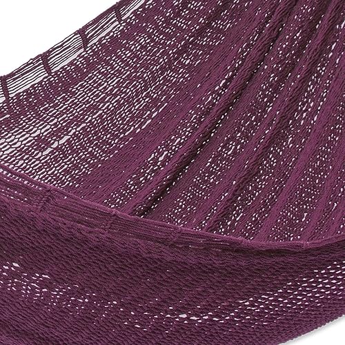 Miniatura 3 de NOVICA Hamaca artesanal de cuerda de algodón tejida a mano, color morado maya sólido tamaño de la cama 73 pulgadas de largo x 67 pulgadas de ancho