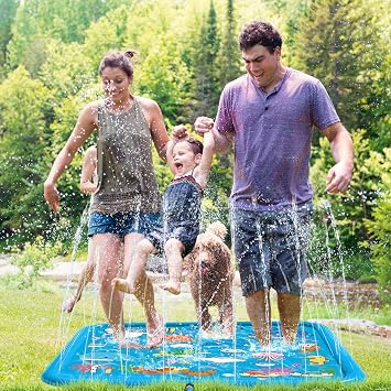 Chennyfun Kids Splash Pad, 68'' Sprinkler & Splash Play Mat | Animals Learning, Summer Garden Outdoor Pool Beach Play, Spray Mat Splash Water Toys, For Toddlers Children Boys Girls