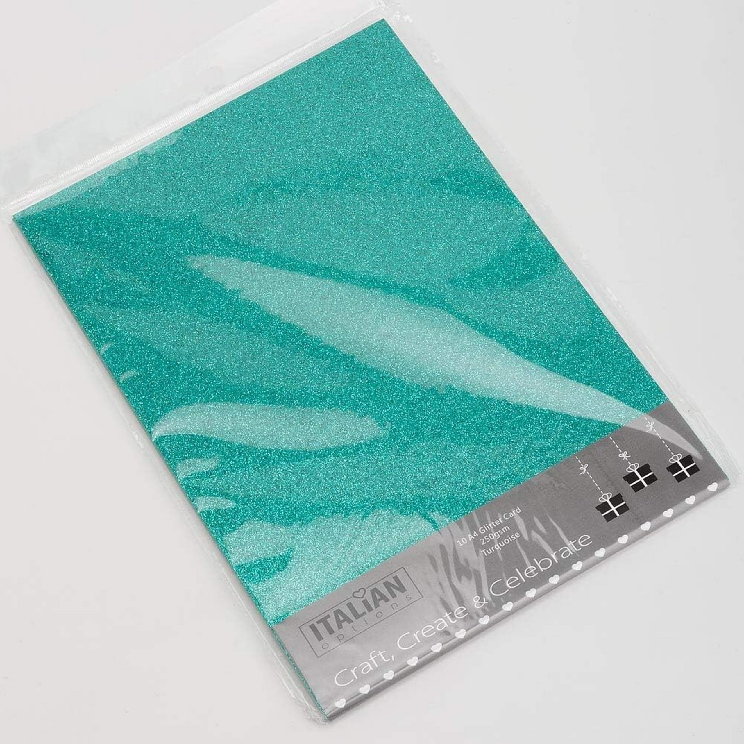 Italian Options Non-Shed Glitter Cardstock Paper, Sturdy Glitter Card for Electronic Die-Cutter Machines, Christmas Crafts and Card Making Supplies, 10 Coloured Sheets, A4, 250gsm, Turquoise