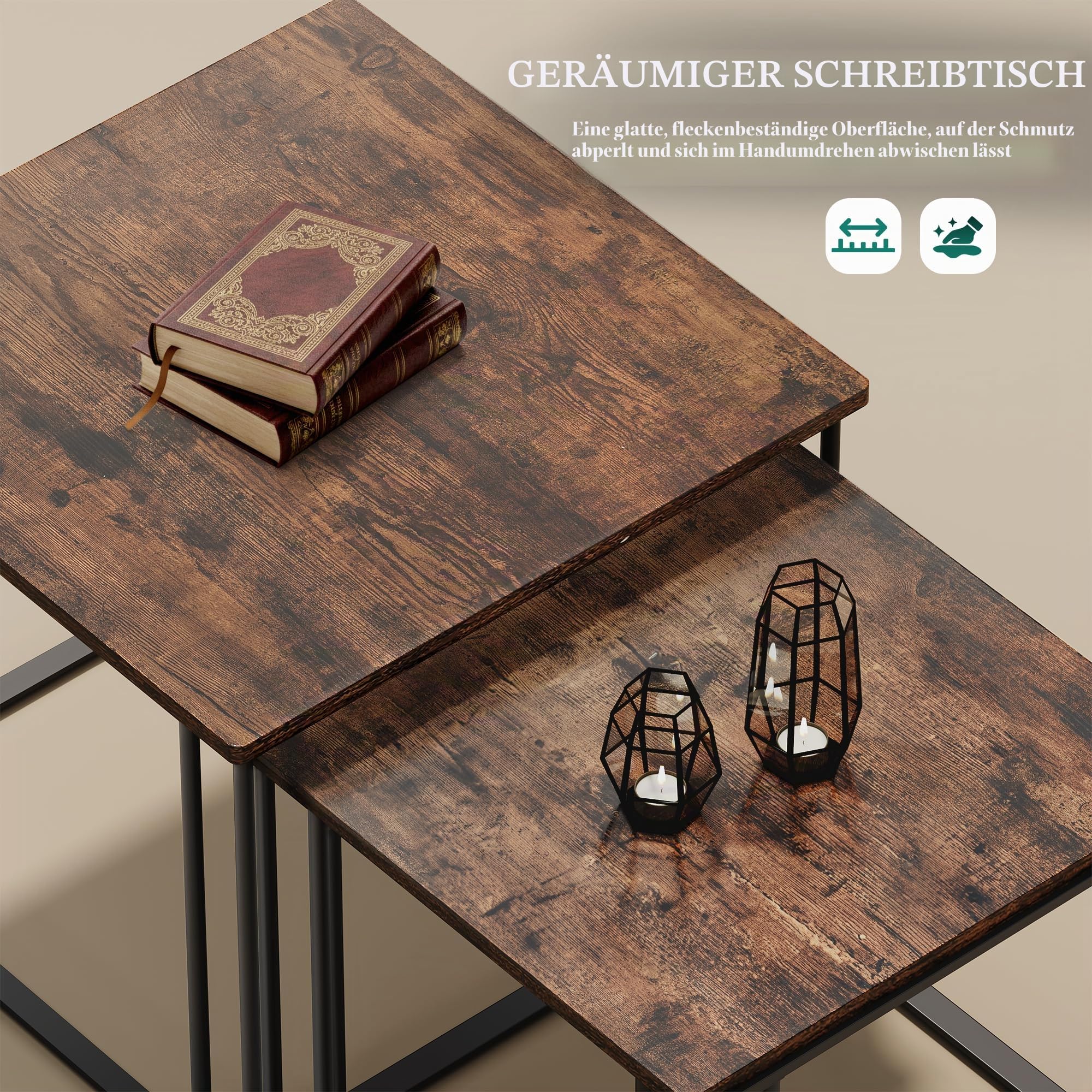 YITAHOME Couchtisch 2er Set, Wohnzimmertisch Holz mit Metallrahmen, Modern Bauernhaus Cocktail für Wohnzimmer Esszimmer Küche