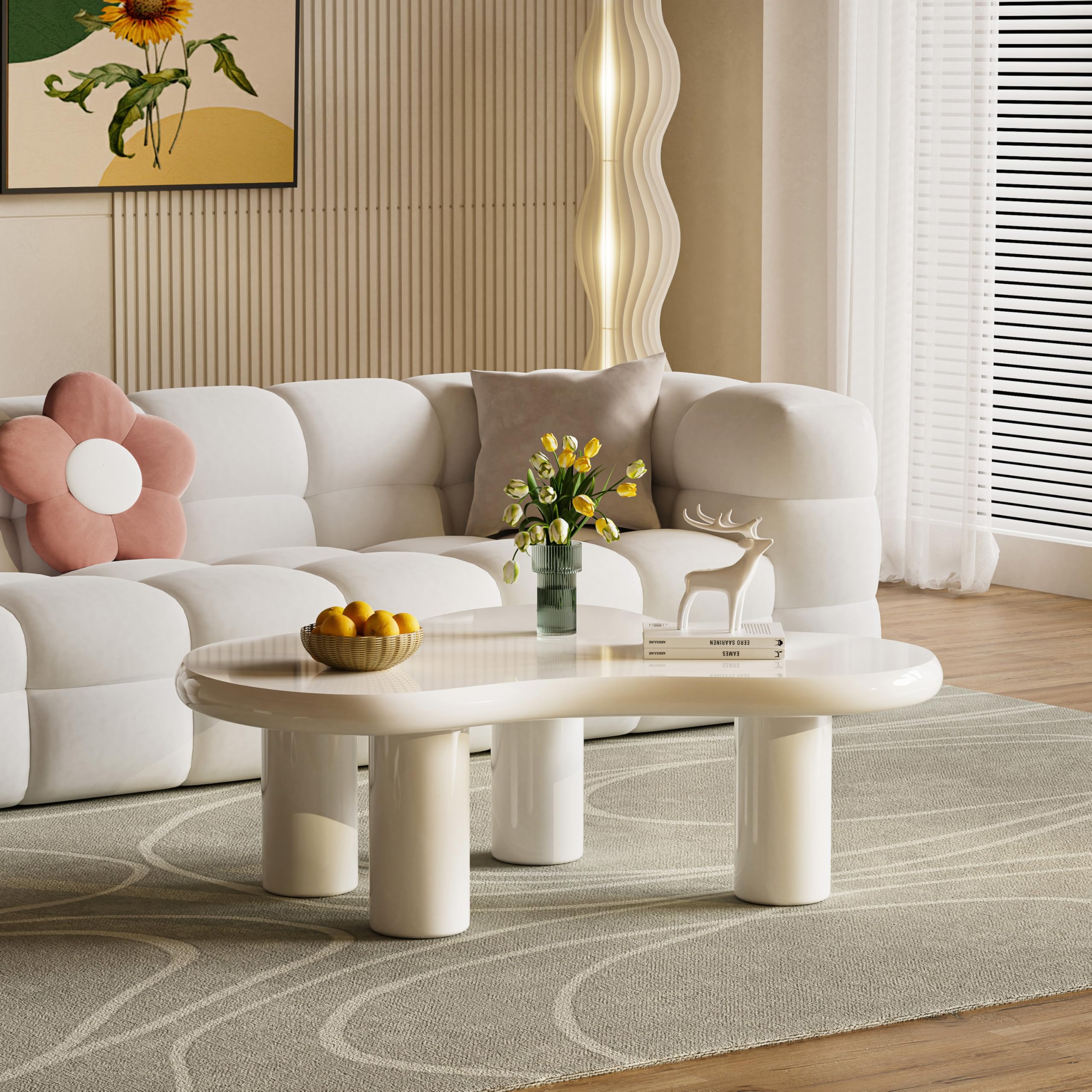 Amazon.com: Cloud Coffee Table, 46.5" Irregular Cream Beige Coffee Table with 4 Legs, Modern ...