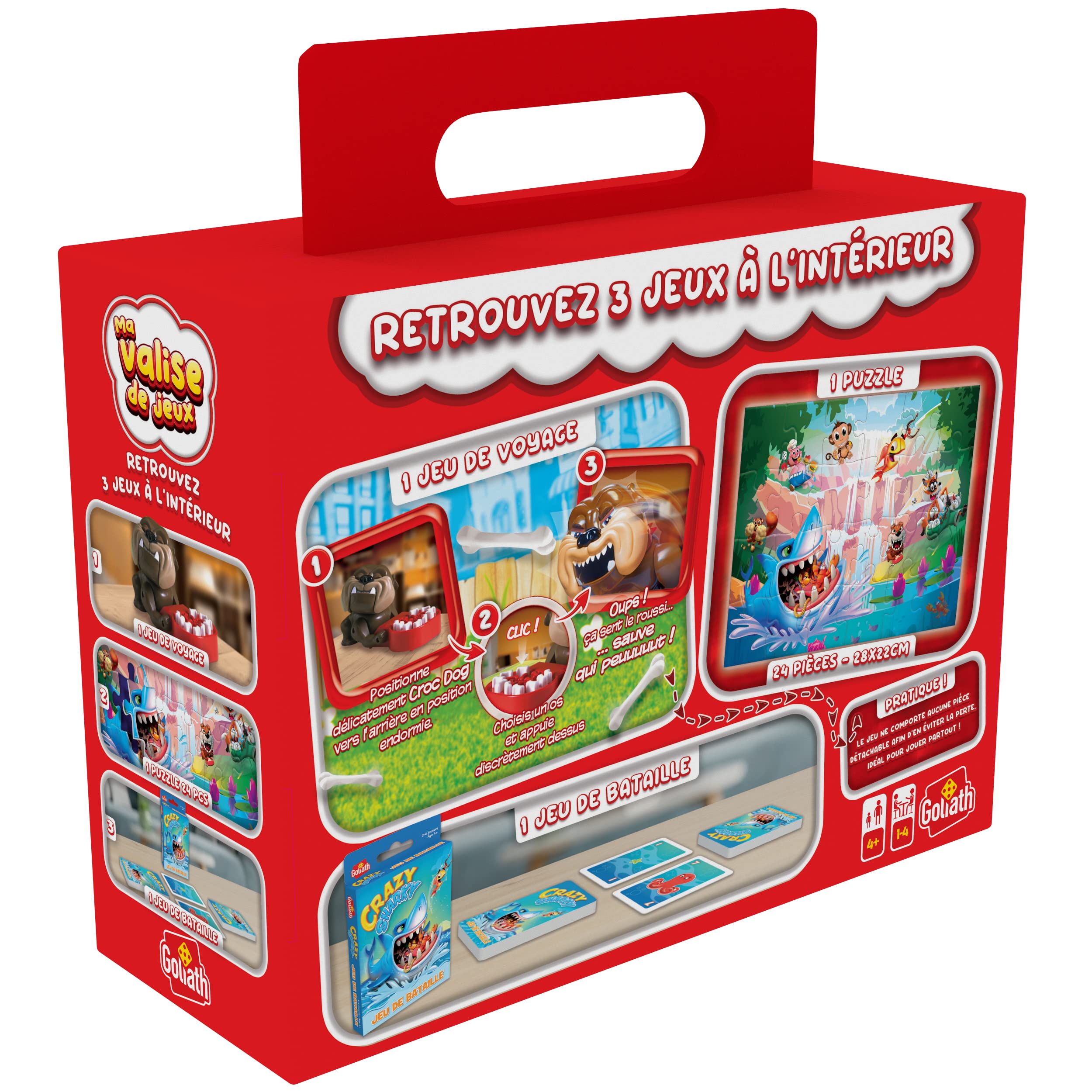 Valisette Multi-jeux Croc Dog - 4 Ans Et + - Jeu De Cartes, Puzzle Et Figurine