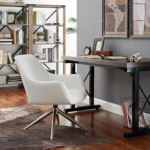 Miniatura 6 de Art Leon Moderna silla giratoria tapizada con brazos para espacios pequeños oficina en casa sala de estar dormitorio gris