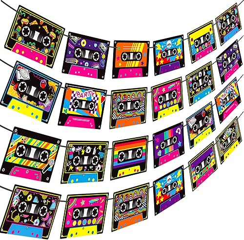 Miniatura 2 de Cartel de fiesta con cinta de casete, 4 unidades, decoración de fiesta de reproductor de cassette, cajas de radio, suministros de cumpleaños para