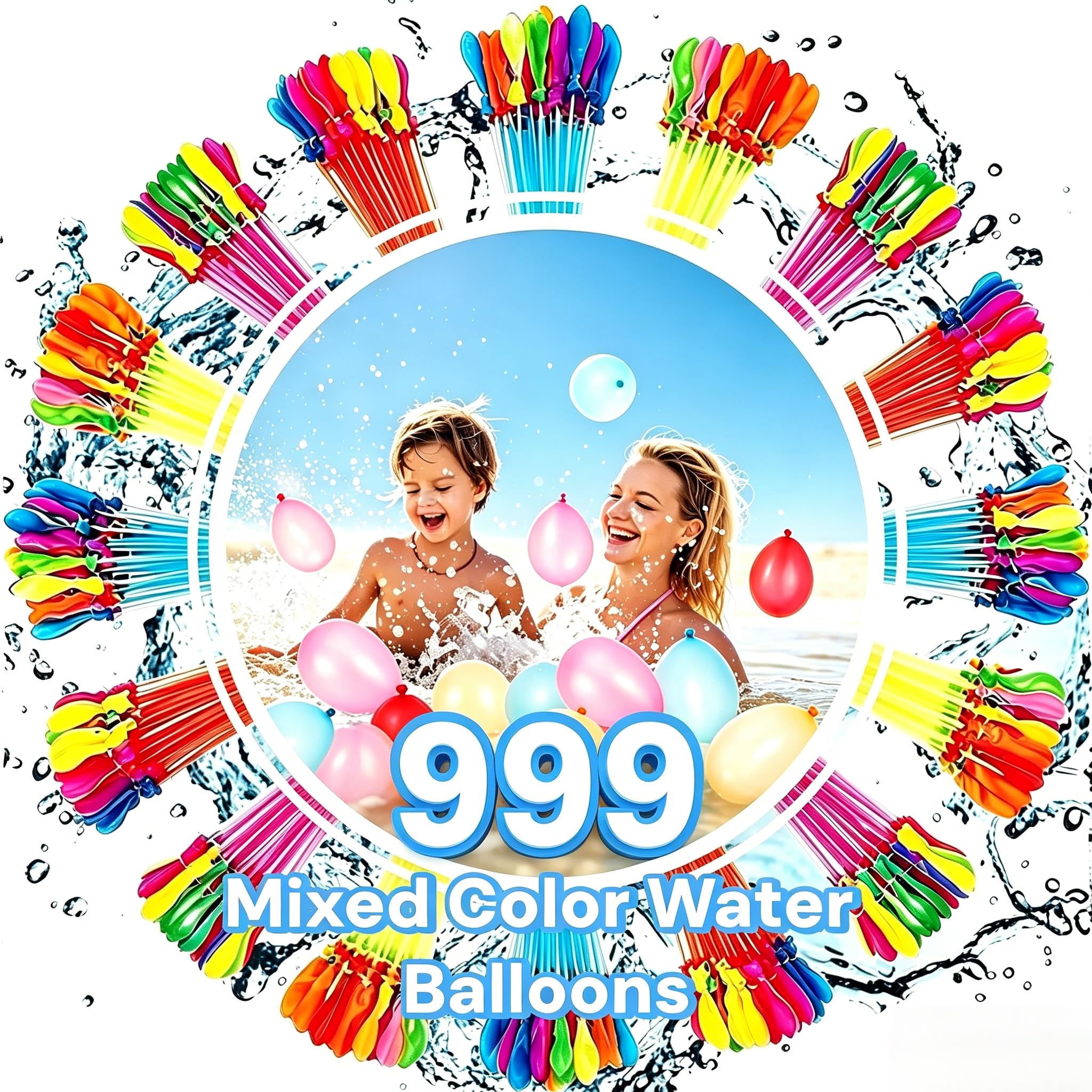 999 Pcs Colorful Quick Fill Water Balloons, Self-Sealing No Knot Water Fight Toys, Summer Outdoor Party Toys for Garden, Beach & Pool, Ideal for Kids, Teens and Whole Family
