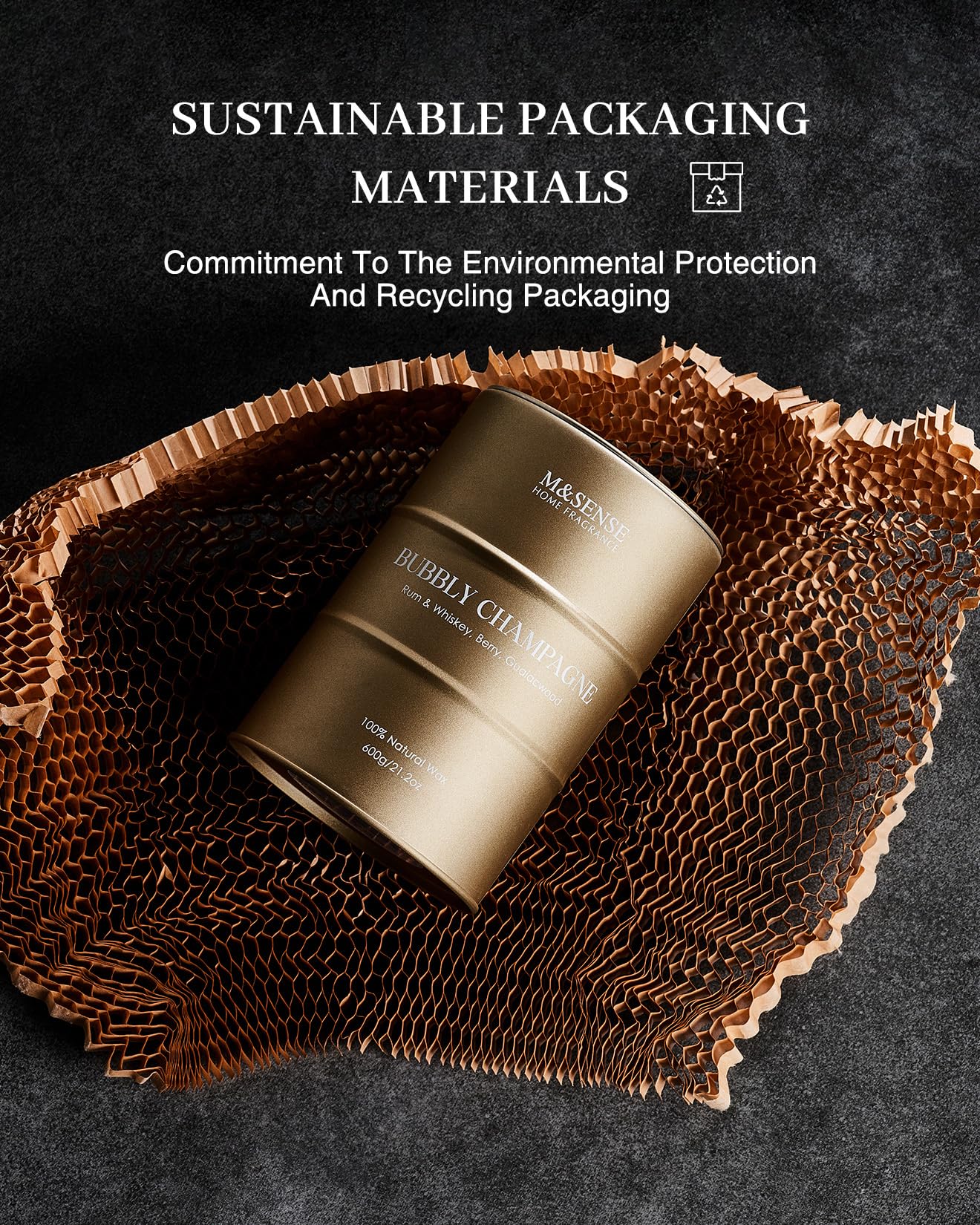 M&SENSE Candele grandi per la casa profumate allo champagne, candele regalo per donne e uomini, candele di soia naturali, regali per la casa, 120 ore di combustione, 600g