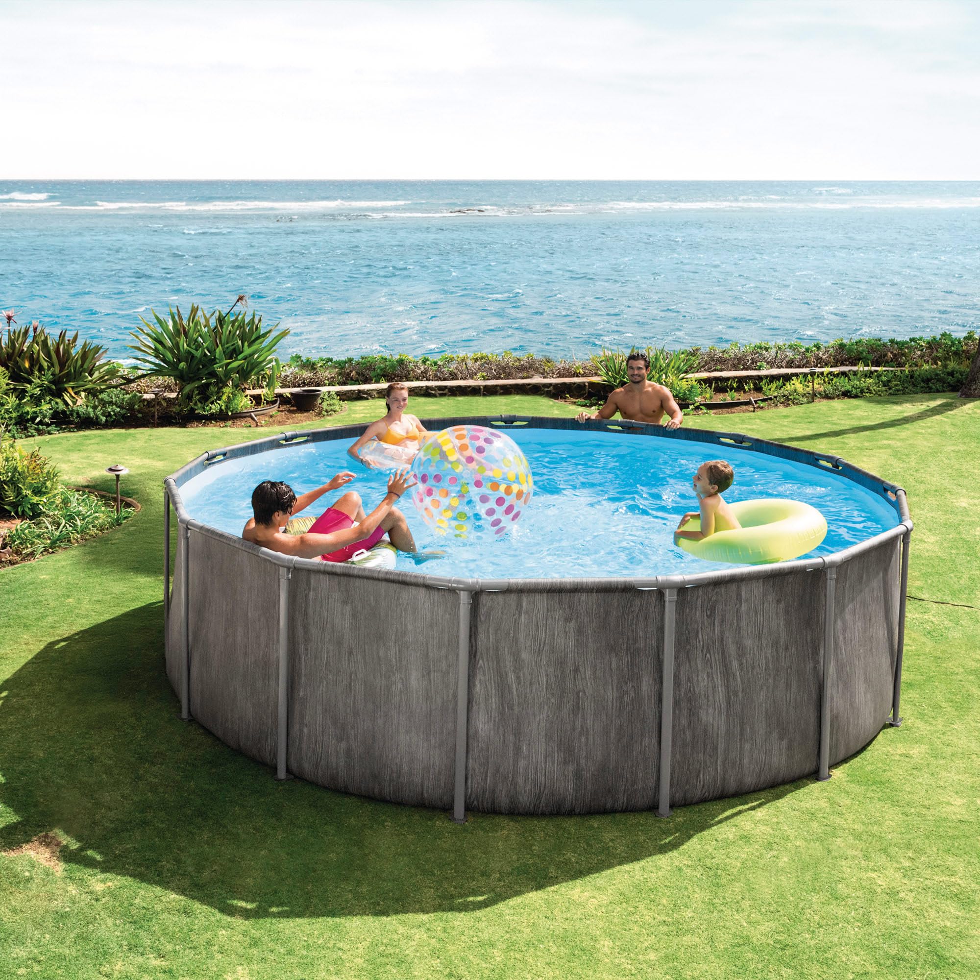 Intex - Piscina Desmontable, Greywood Prism Frame Premium, D549x122 cm, Capacidad 24.311 litros, Escalera, Tapiz, Cobertor, Depuradora Cartucho, Montaje 60 Minutos, Conexiones Ø38 mm (56094)