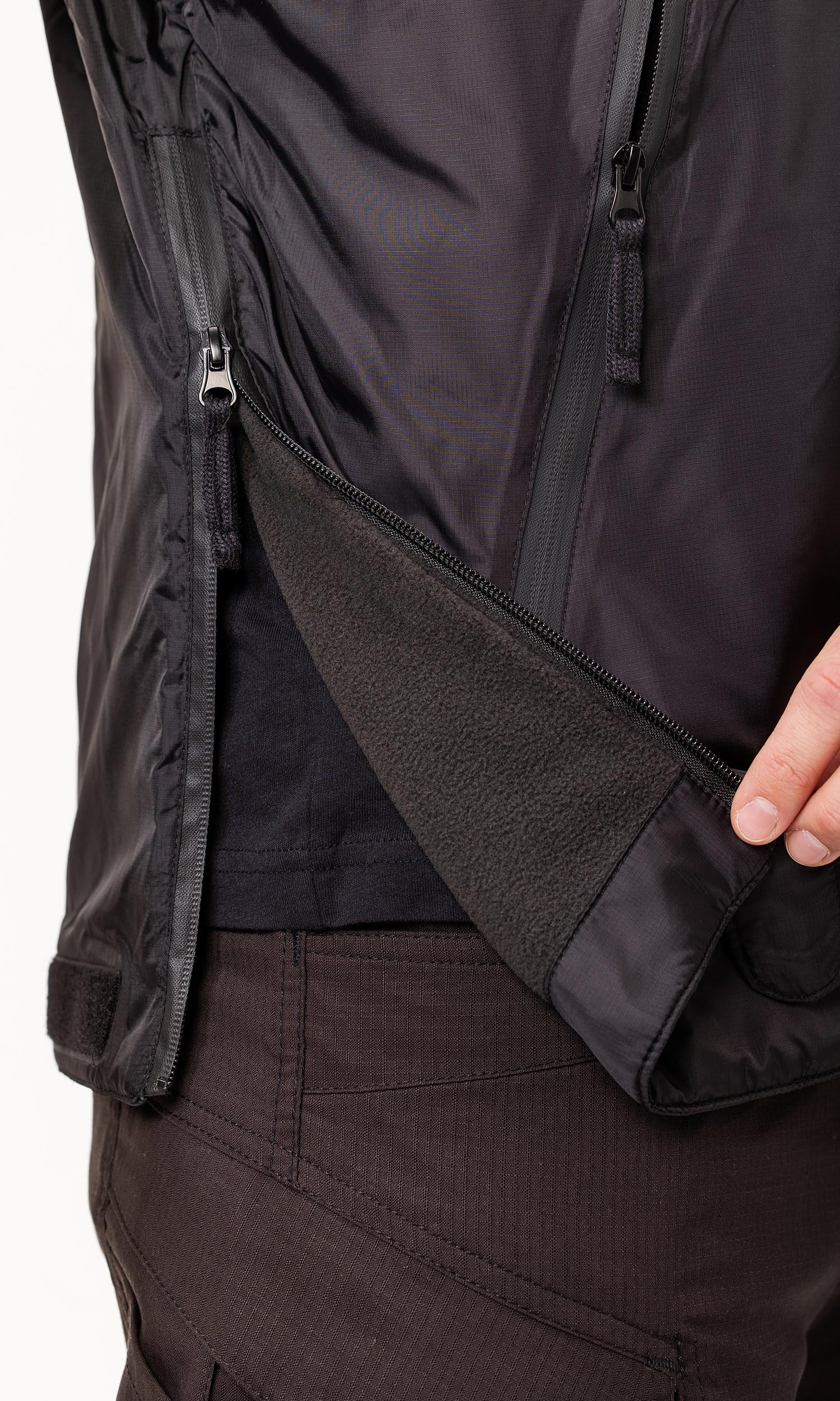 PGWEAR Windbreaker Brit – czarna męska kurtka przejściowa z zwijanym kapturem – poliester z podszewką polarową – Made in Europe