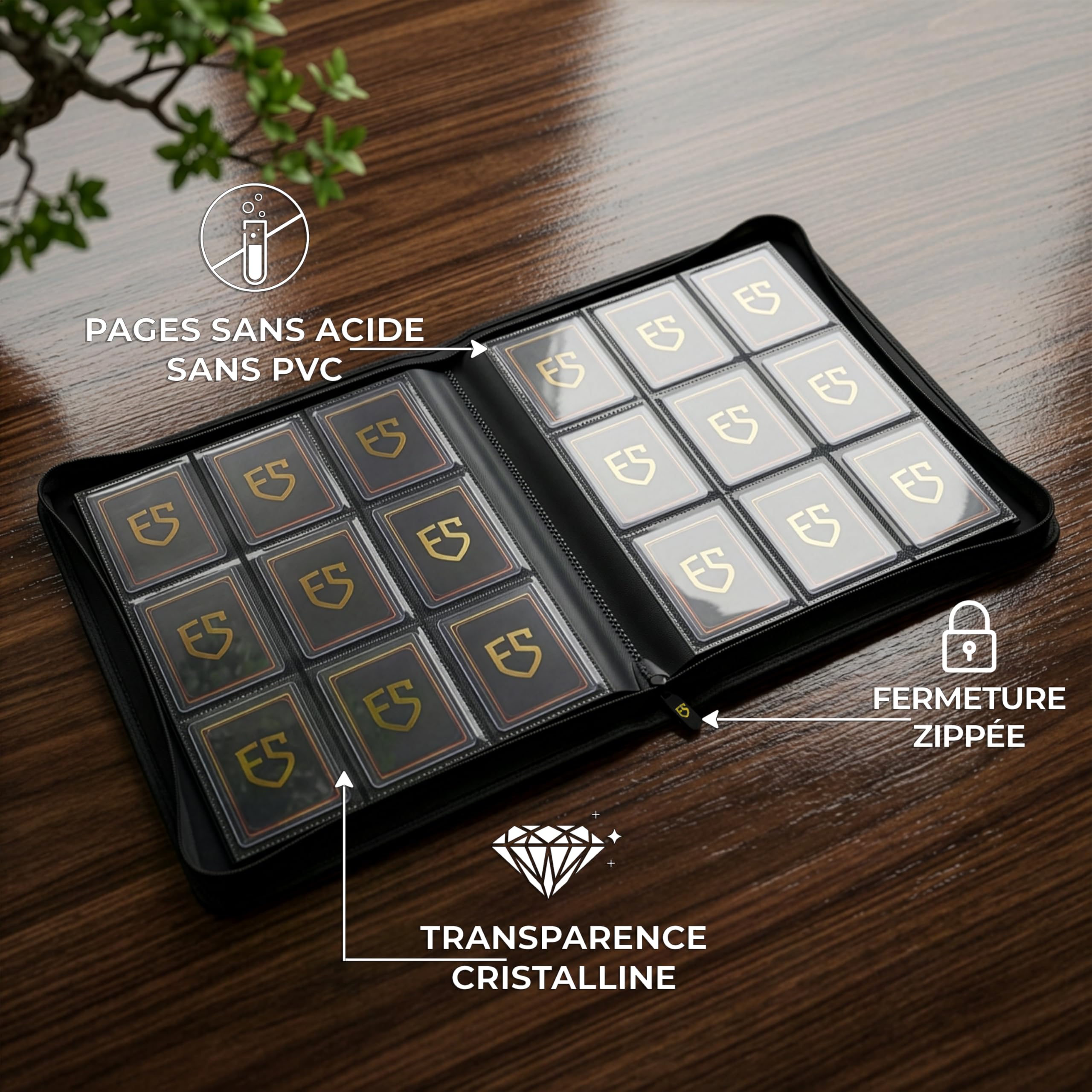 Elite Shield Classeur Toploader 252 Cartes – Album Zippé pour Cartes en Toploader – 9 Poches par Page – Compatible avec carte PKM, One Piece, Magic avec toploader – Cartes à Collectionner & TCG