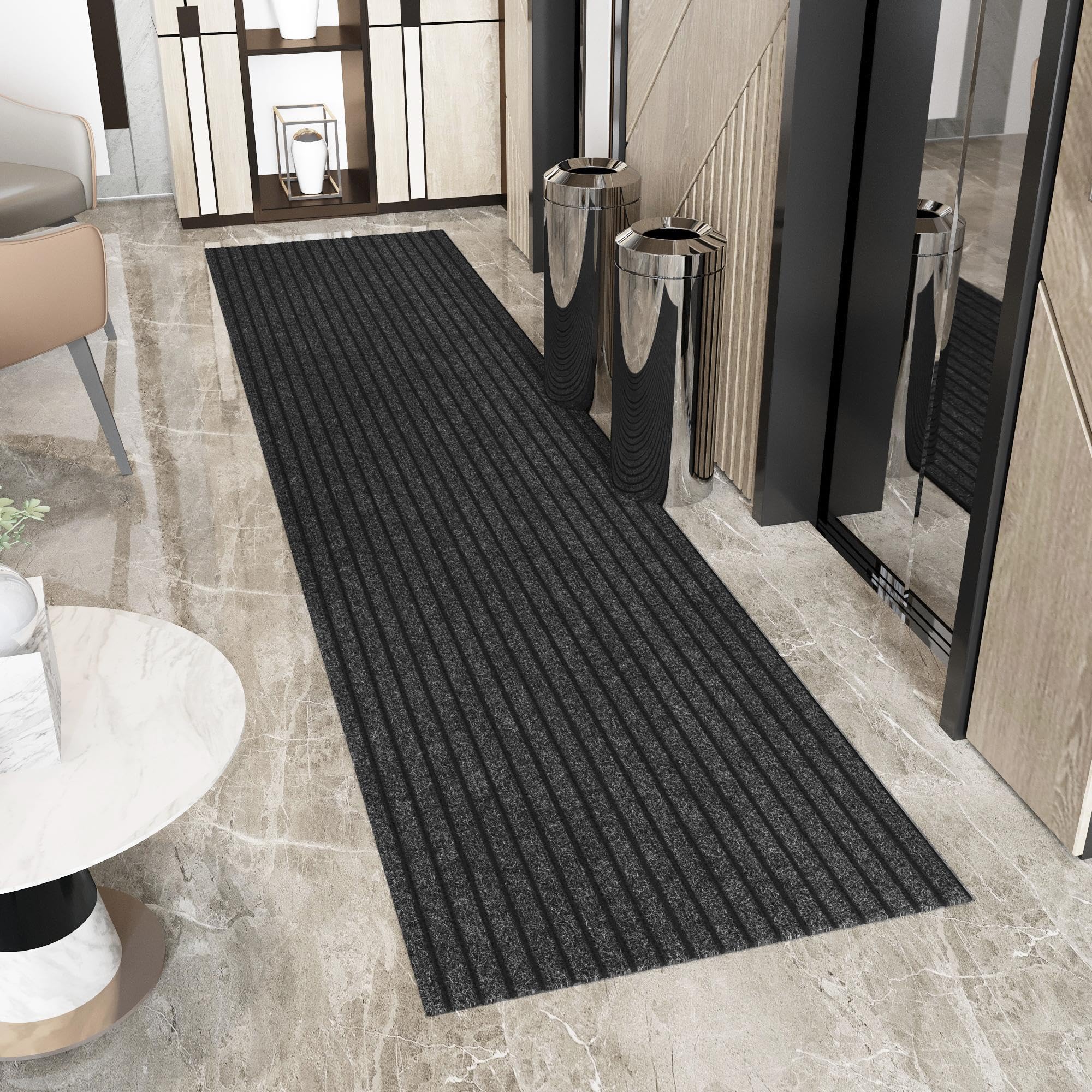Ottomanson 2' x 12' Commercial-Grade Hallway Runner with Scraper Pile Extra Durable Non-Slip Rug Mat for Indoor & Outdoor Use - Ideal for Kitchen, Entryway, Patio & Garage - High-Traffic Carpet, Black