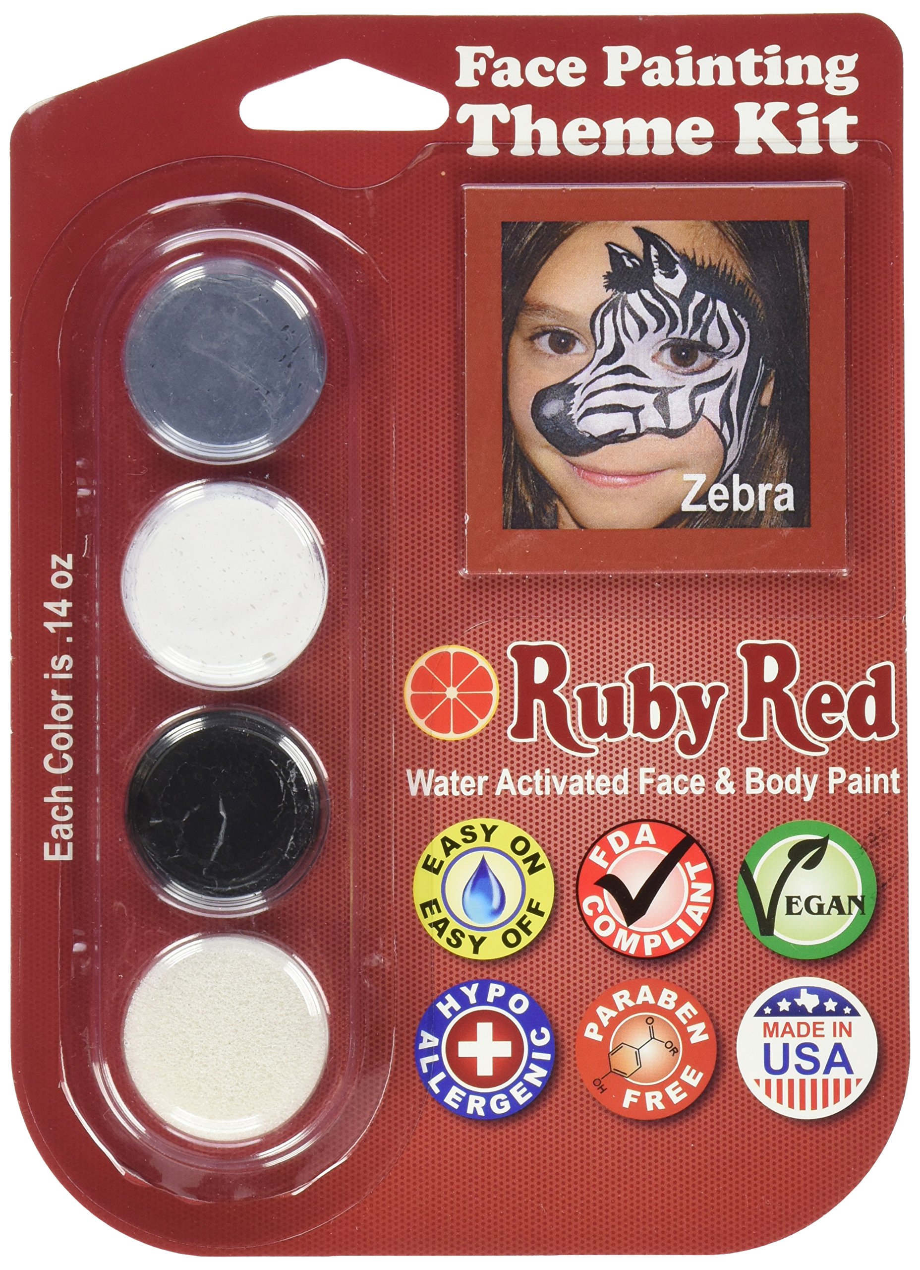 Ruby Red Face Paints - Zebra Theme Kit