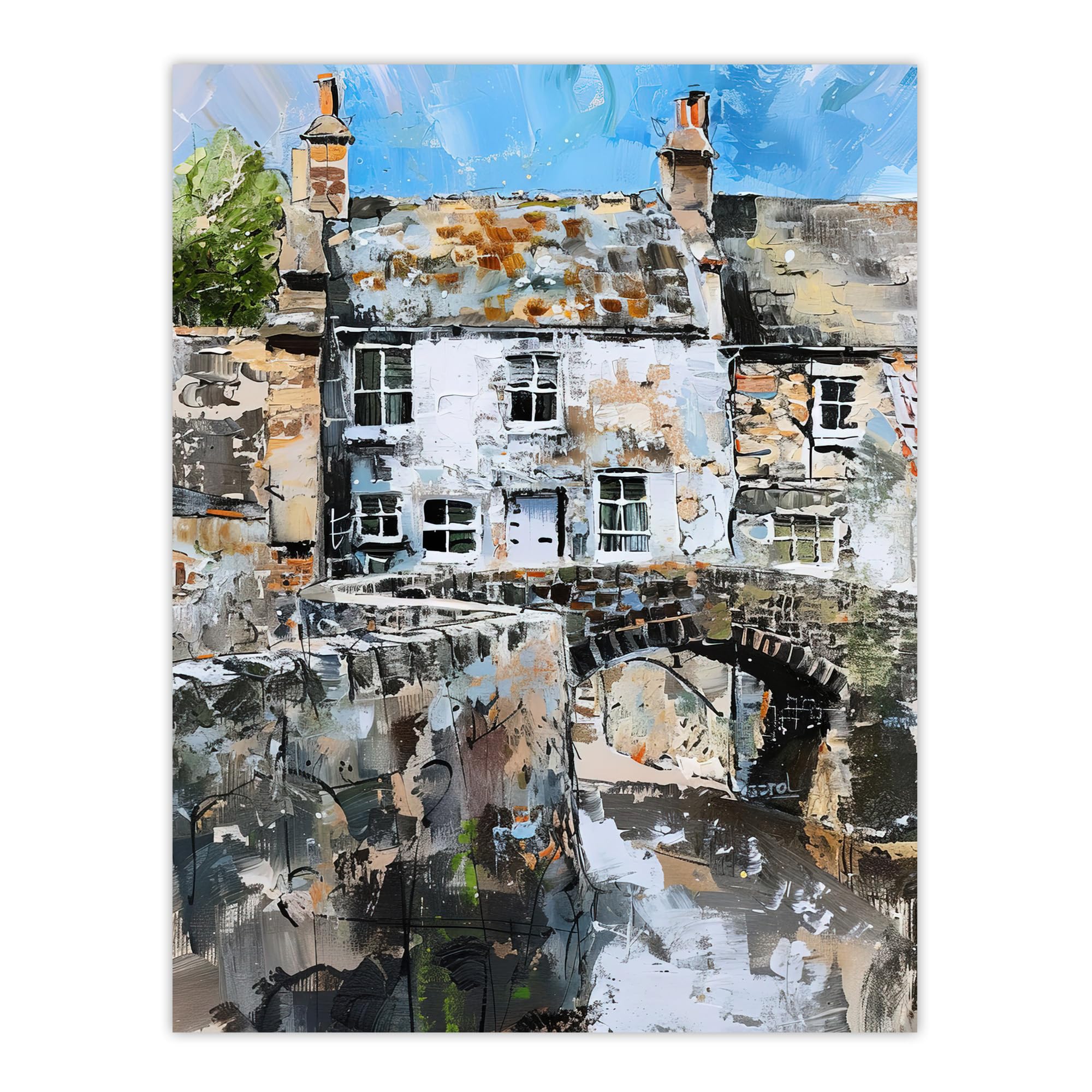 Artery8 North Yorkshire Village Medieval Bridge Painting Living Room Extra Large XL Wall Art Poster Print