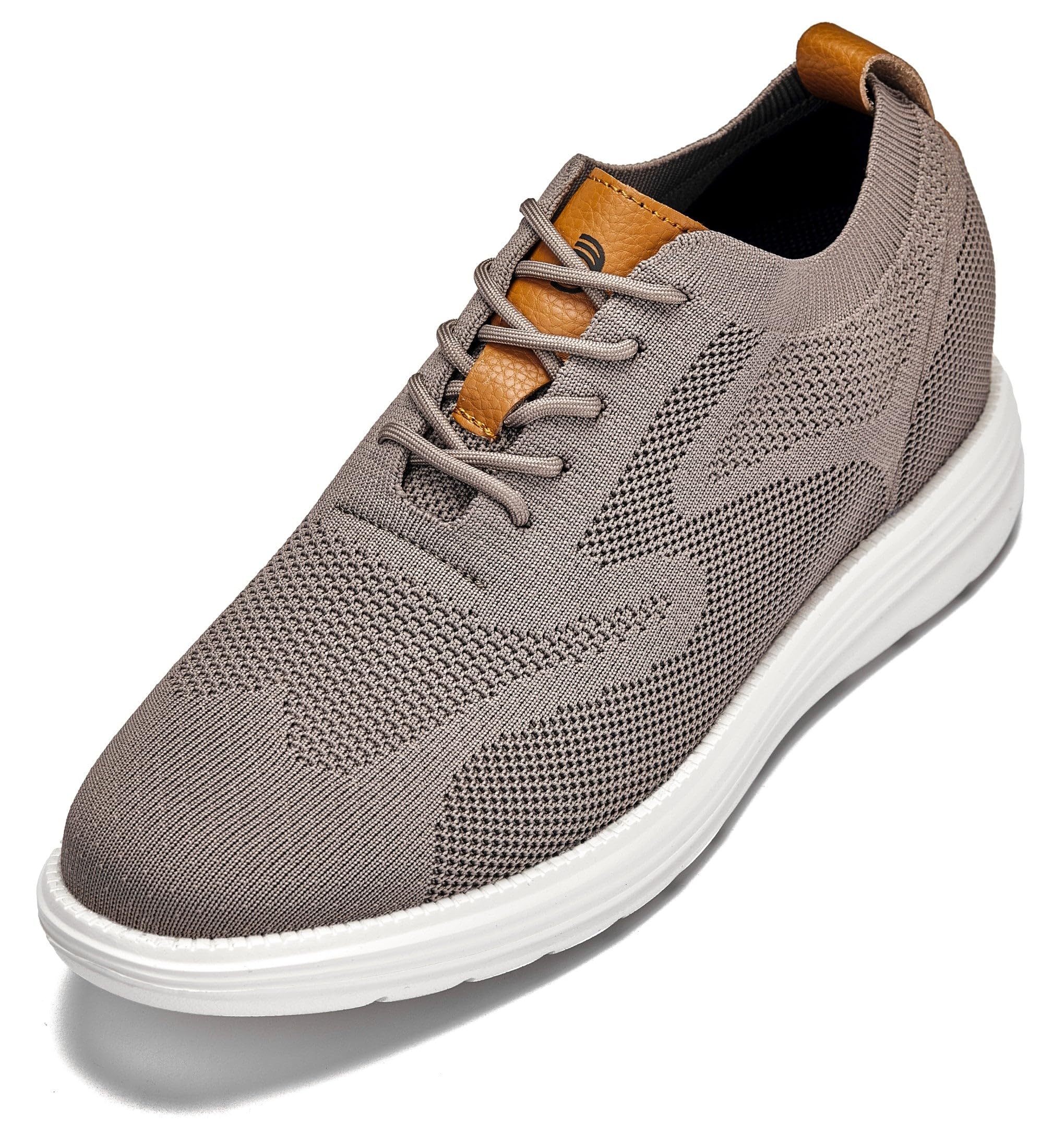 CALTO Men's Invisible Height Increasing Elevator Casual Shoes - Khaki/Brown Ultra Light-Weight Lace-up Knitted Casual Sporty Sneakers - 2.8 Inches