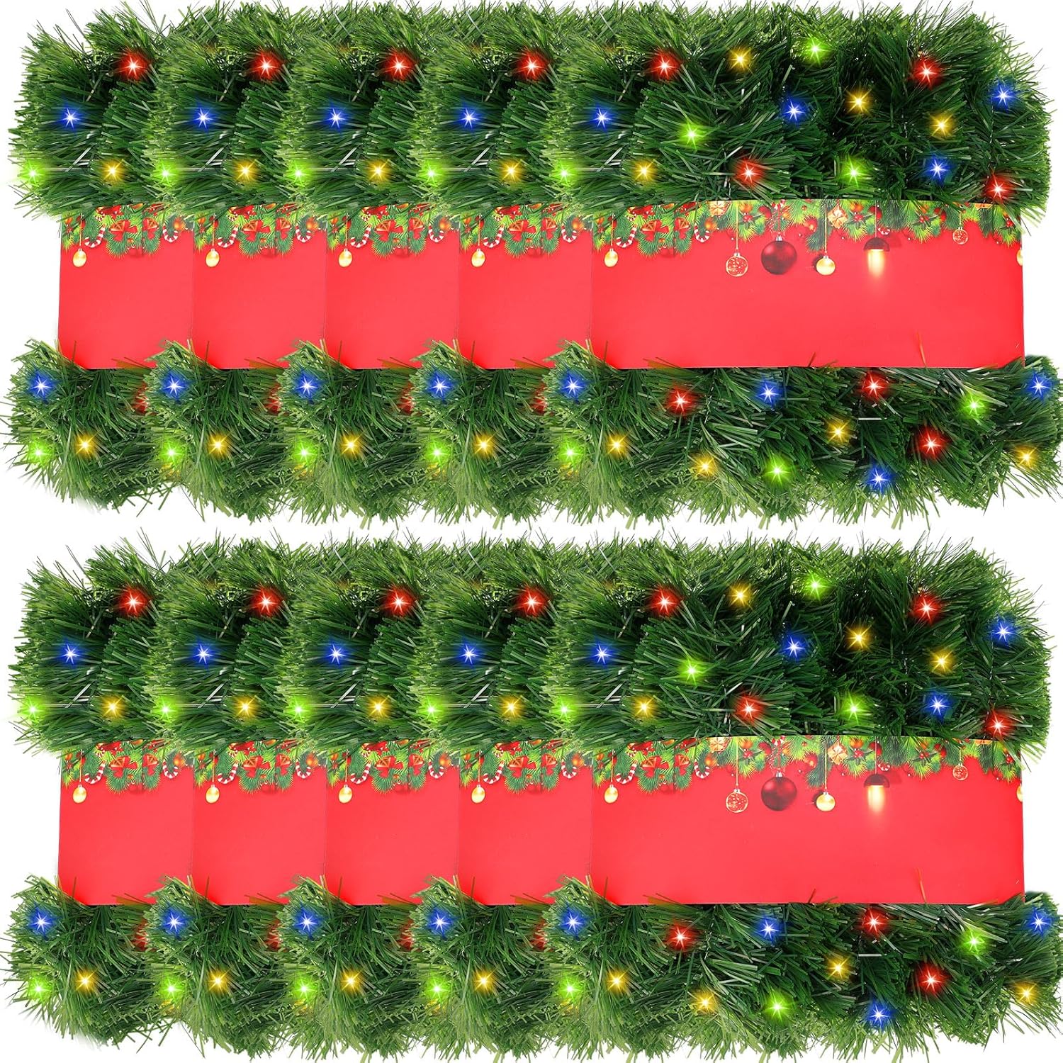1 Sets Christmas LED Garlands Total 70 Ft Large Artificial Pine Green Garlands Realistic Lighted Christmas Greenery with Lights Holiday Decor for Outdoor Indoor Fireplace Stair(Multicolor) Multi Color