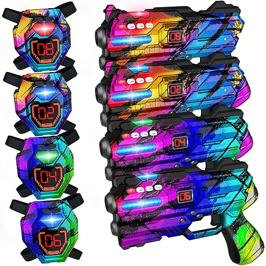 IVOXEX Laser Tag Guns Set of 4 Laser Tag Guns with Digital LED Score Display Vests,Gifts for Teens and Adults Boys & Girls,Adults and Family Fun,Gift for Kids Ages 6 7 8 9 10 11 12+Year Old Boy