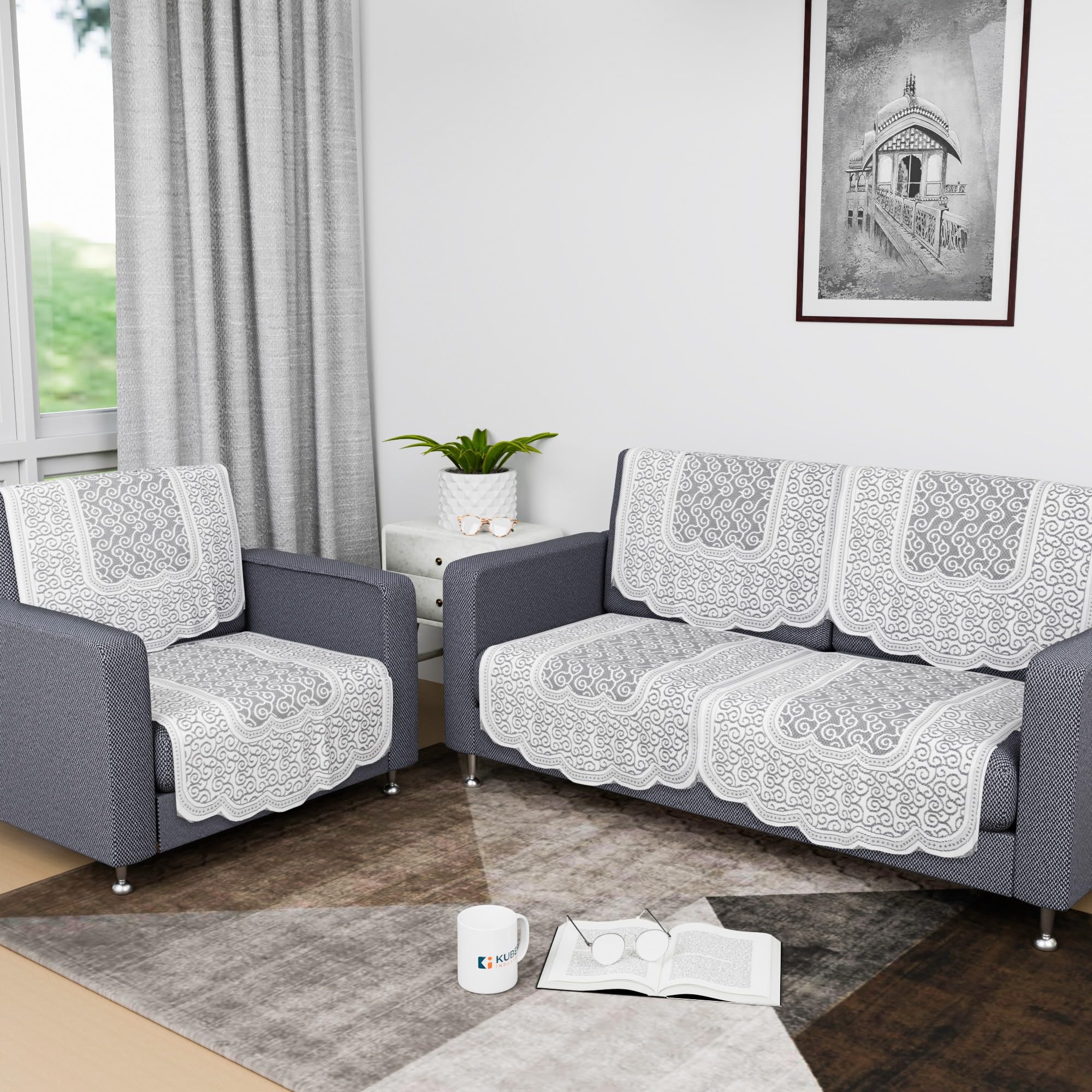 Kuber Industries Sofa Cover | Net 2+1 Seater Sofa Slip Cover Set | Couch Sofa Cover Set | Sofa Cover for Home | Sofa Slipcover Set | Sofa Cover for Living Room | Zig Zag Printed | White-picture-11