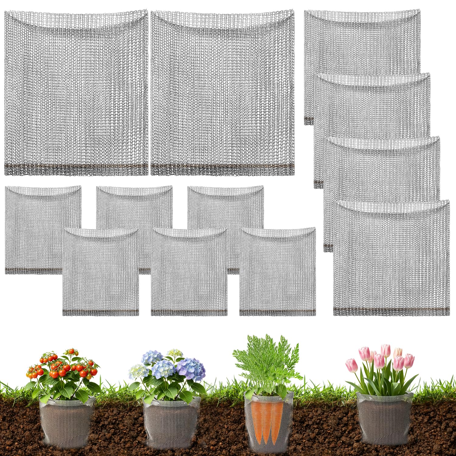Cestino di Filo di Arvicola Protezione per Radici in Acciaio Inox 12pcs Protezione Delle Radici Delle Piante Combinazione Sicuro Rete Metallica per Arvicole per Piante Alberi Fiori e bulbi Bacche