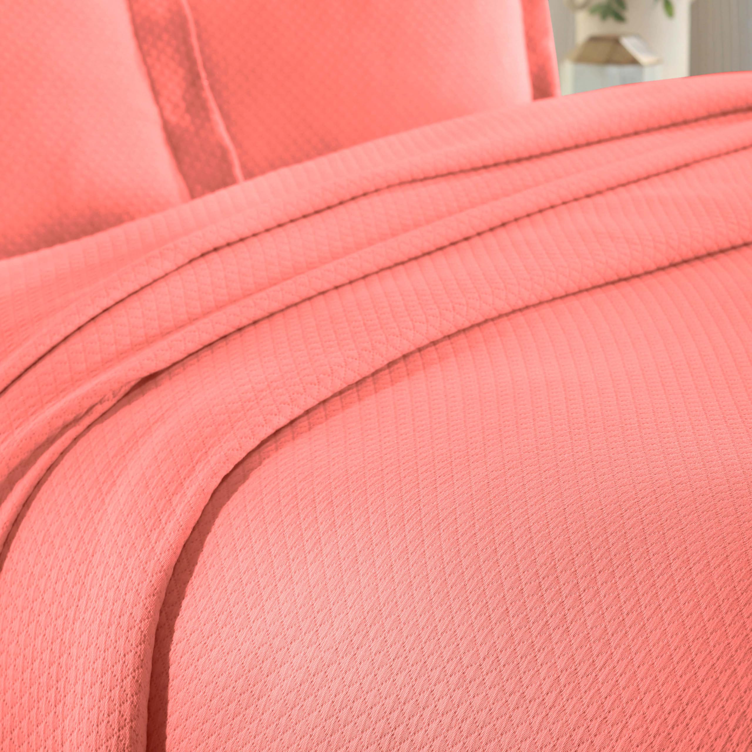 Superior - Solitaire - Parure de lit 3 pièces en Coton texturé - Couvre-lit et 2 taies d'oreiller - Couverture matelassée et aérée - pour Toutes Les Saisons - Taille Queen - Corail