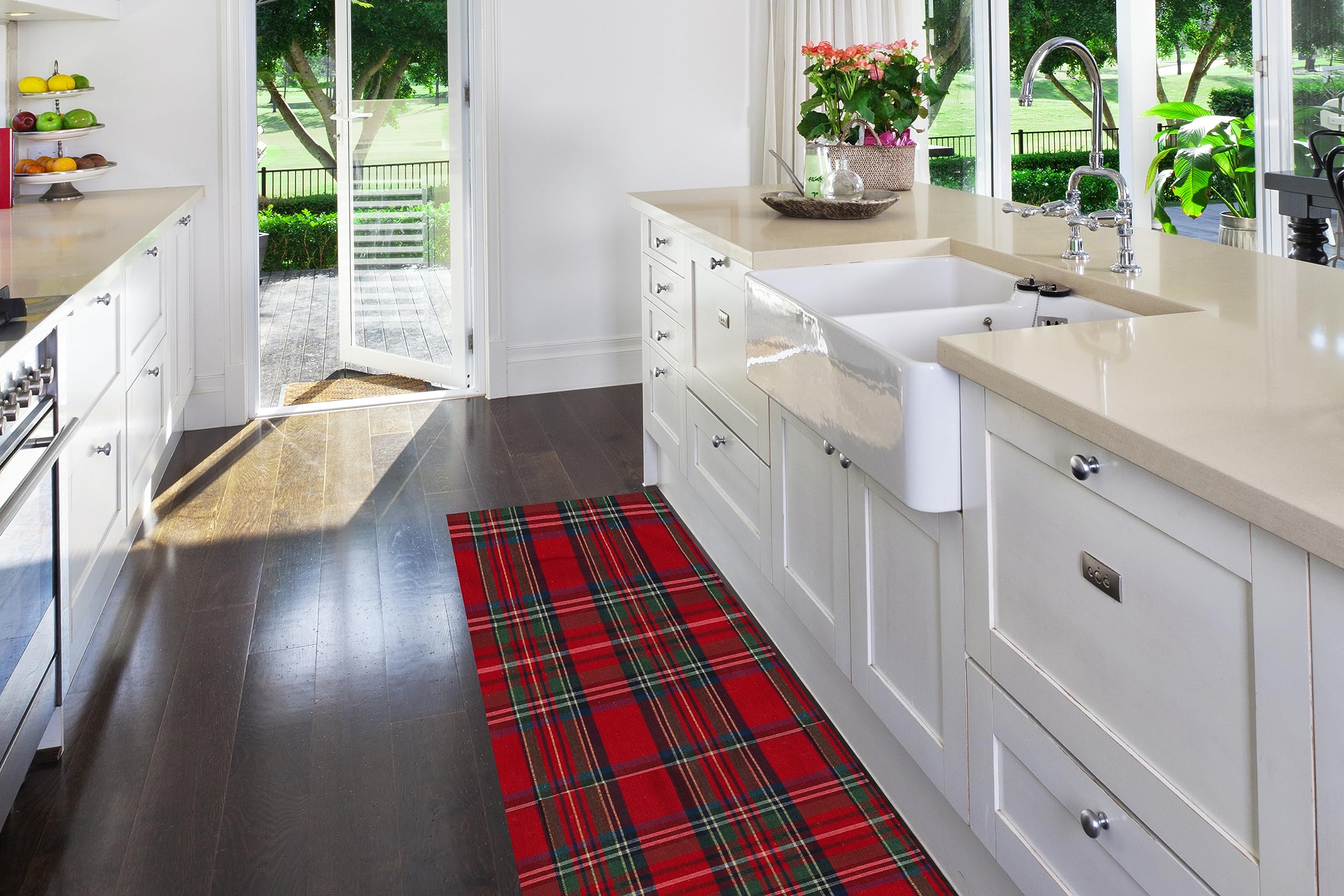 INTRECCI Passatoia Tartan Scozzese Per Cucina Con Stampa Digitale e Fondo Antiscivolo; Runner Pavimento Digitale di Facile Manutenzione Made in Italy (52 x 350 cm, Tartan Rossa)