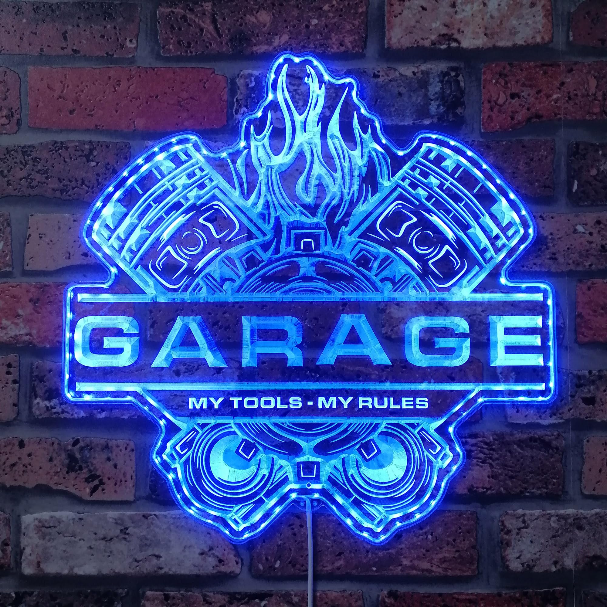 ADVPRO Garage My Tools My Rules Engine RGB Dynamic Glam LED Sign - Cut-to-Edge Shape - Smart 3D Wall Decoration - Multicolor Dynamic Signage st06s66-fnd-i0315-c