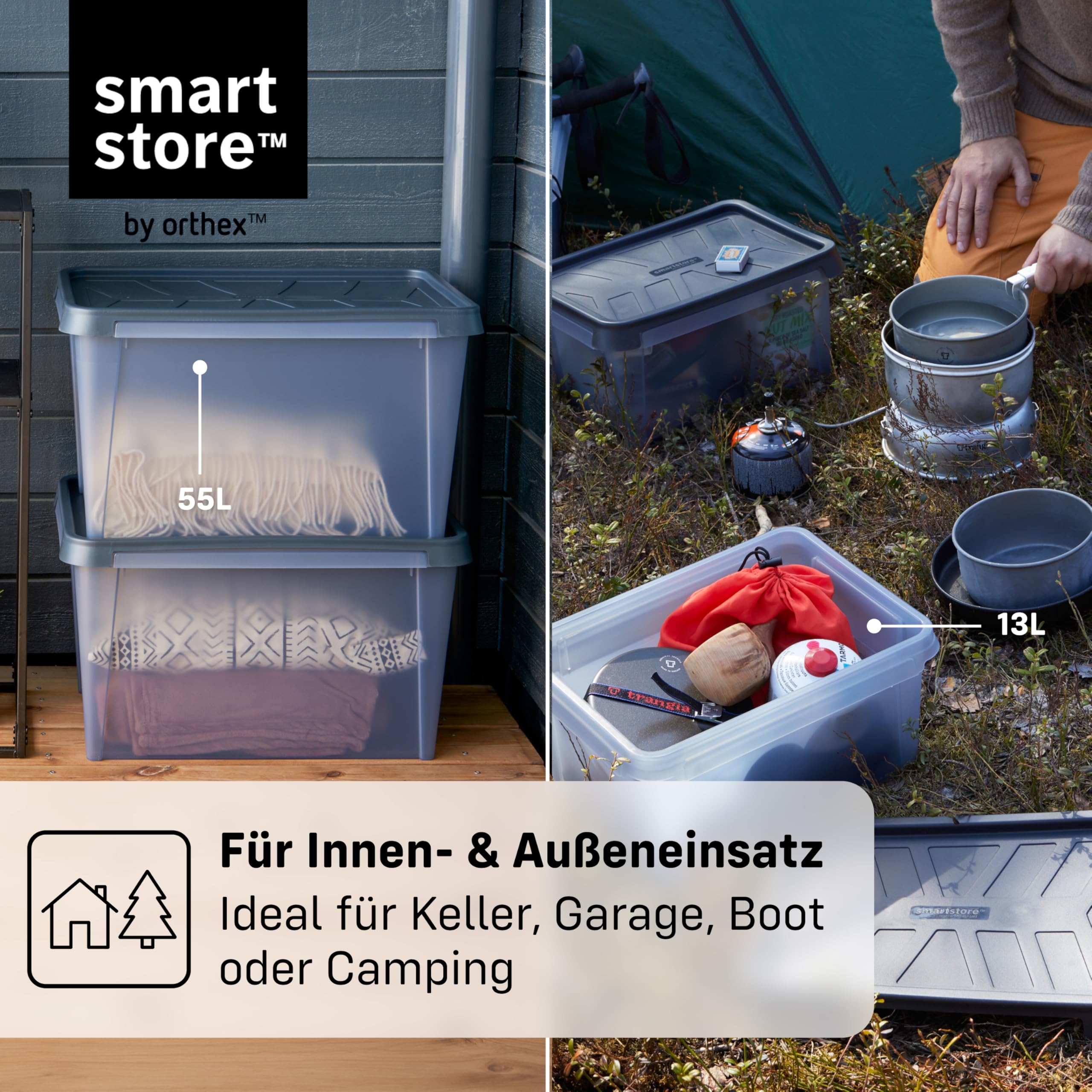 SmartStore Aufbewahrungsbox mit Deckel 55 L I 4er Set Stapelboxen I 60 x 40 x 35 cm I Wasserfest, Staubdicht I Garagen-Aufbewahrungsbox I Lebensmittelecht, BPA frei I Made in Sweden, 10 Jahre Garantie
