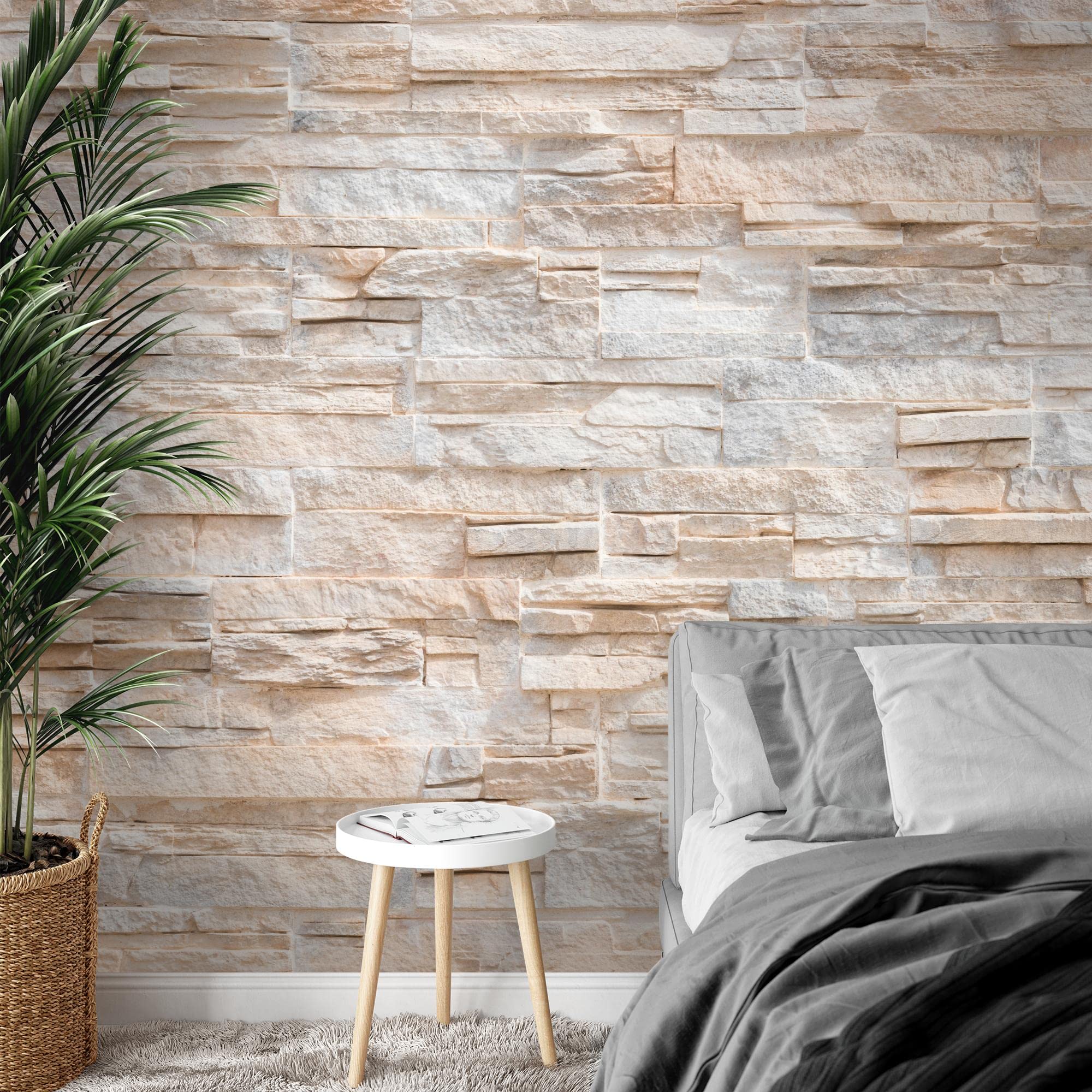 Runa Art Photo Wallpaper Stone wall 3D Effect 352 x 250 cm Non-Woven Wall Art XXL Moderne Living Room Bedroom Beige 9082011a - Image 3