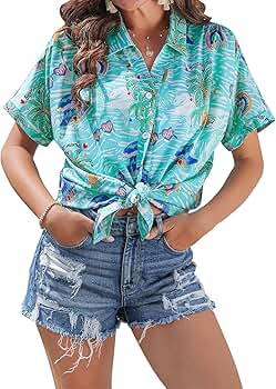 LUANA-mam٭¨̮ ZXZY Mama Shirt Hawaiian Short Sleeve Blouses Fourth of July