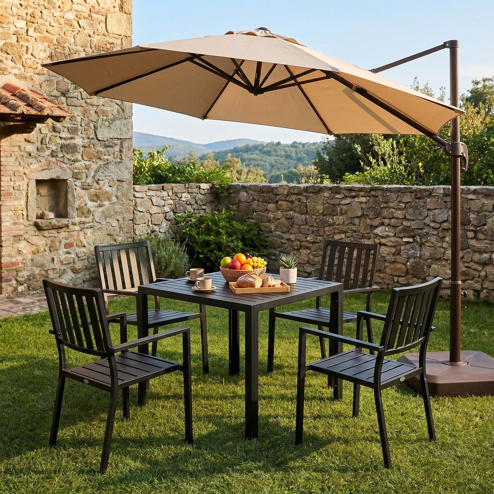 LIFERUN Tavolo da Giardino in Alluminio, 75x75 cm Quadrato da Esterno | Resistente Alle Intemperie, Facile da montare, per Balcone Terrazze, Nero, Ampio Pannello 4,6 cm