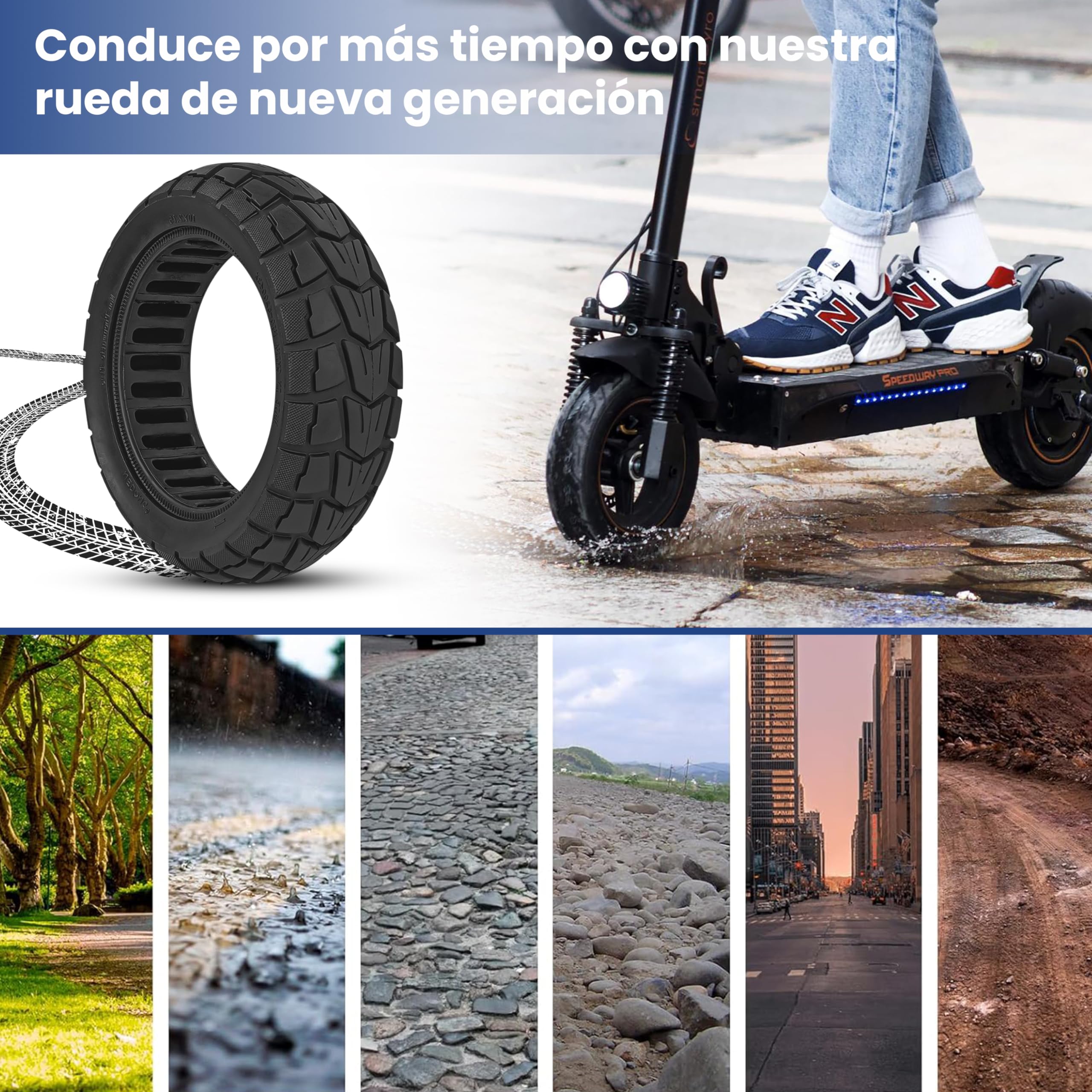 ANSENI Rueda Maciza 10x2.75 para Patinete Eléctrico Smartgyro Speedway/Pro,Rockway/Crossover, Dualtron 3,kukirin G2,Rueda Todoterreno Offroad (1 unidad)
