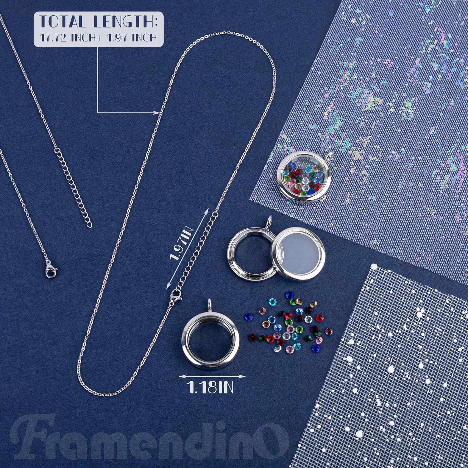 Framendino, 6 Pack Floating Locket Necklace Charms Memory DIY Round Pendant with Birthstones - Image 2