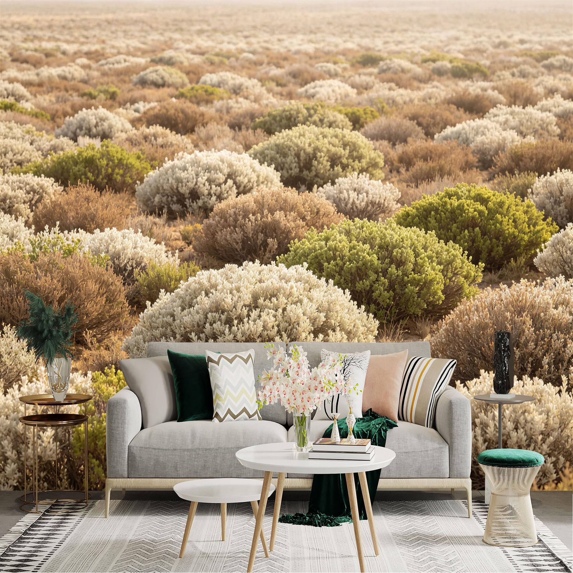 Lnzczhyre Dbh260521905 Custom Size Wall Sticker Mural， Desert Shrub Landscape， Golden Hour Nature Scenery， Wild Plants Scenery， For Wall Decoration， Peelandstick Wall Decals.