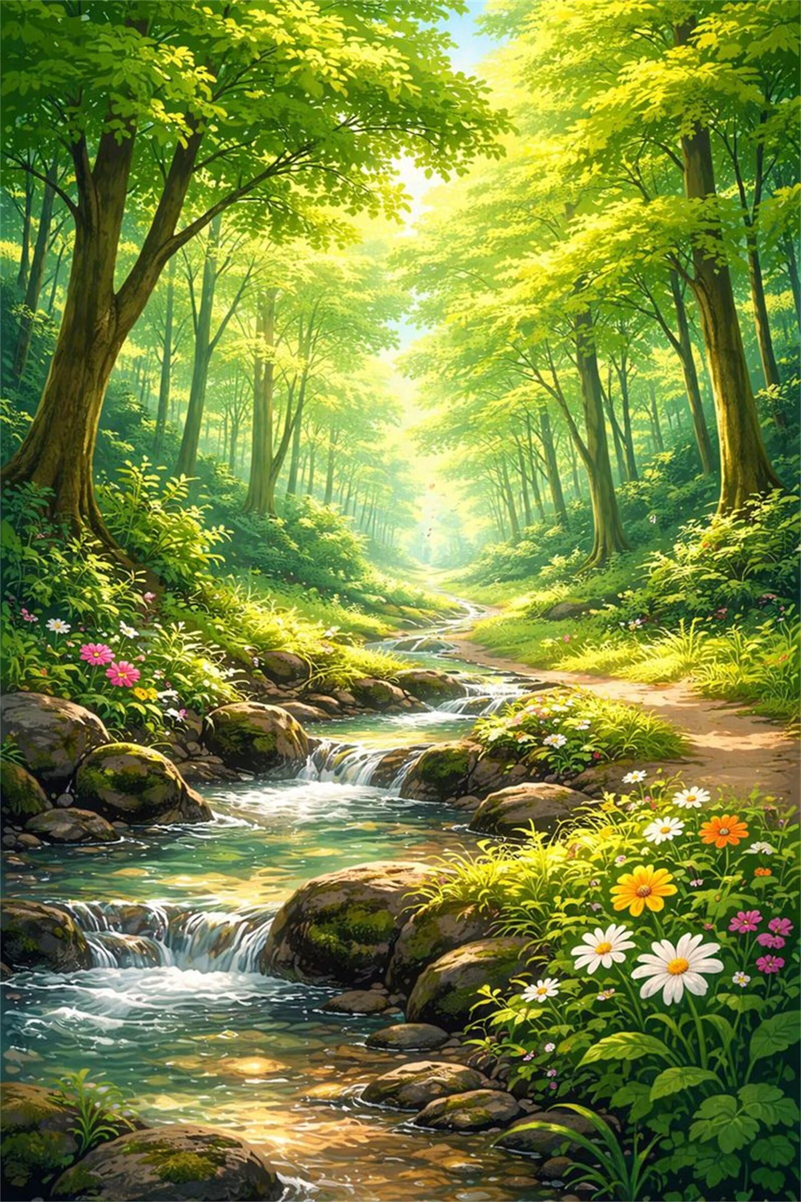 5D Diamond Painting Botanica, Diamond Painting Adulti Albero del Corso d'Acqua, 65x85cm DIY Square Diamond Painting Kit Completo, Ricamo Diamantini Crystal Art Pittura Diamante per Decorazione Murale