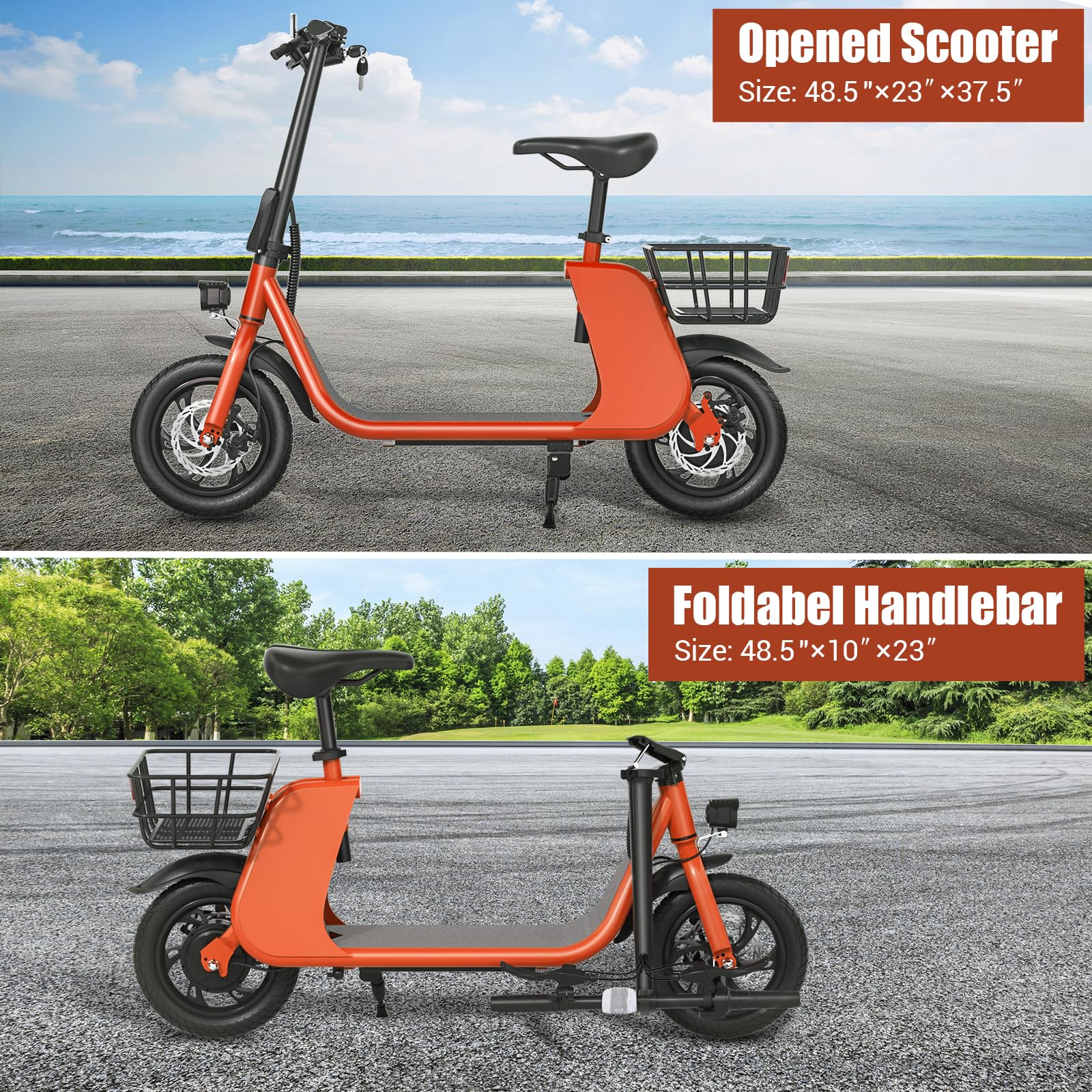 ROXAAN Electric Scooter Adults with Seat, 15.5Mph 20Miles Foldable Electric Scooters for Adults, 450W Powered E-Scooter for Commuting W/Bas ket, 12.5